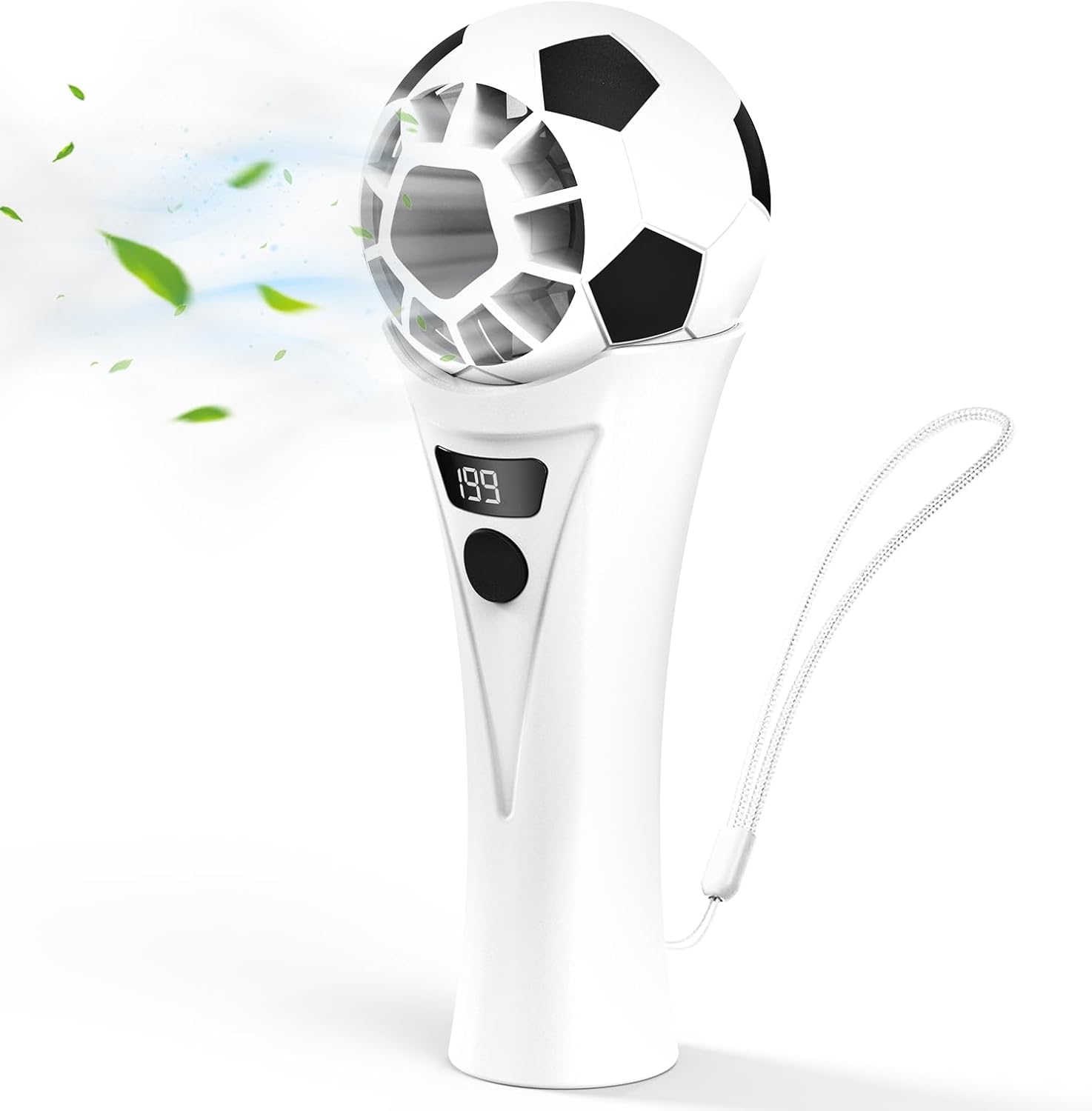 130 G Leichter, Wiederaufladbarer Mini-ventilator Im Fußball-design Mit Gebogenem Griff, 199 Geschwindigkeitsstufen, Usb-anschluss, Ideal Für Reisen Und Outdoor-aktivitäten, Klassischer Fußball-stil