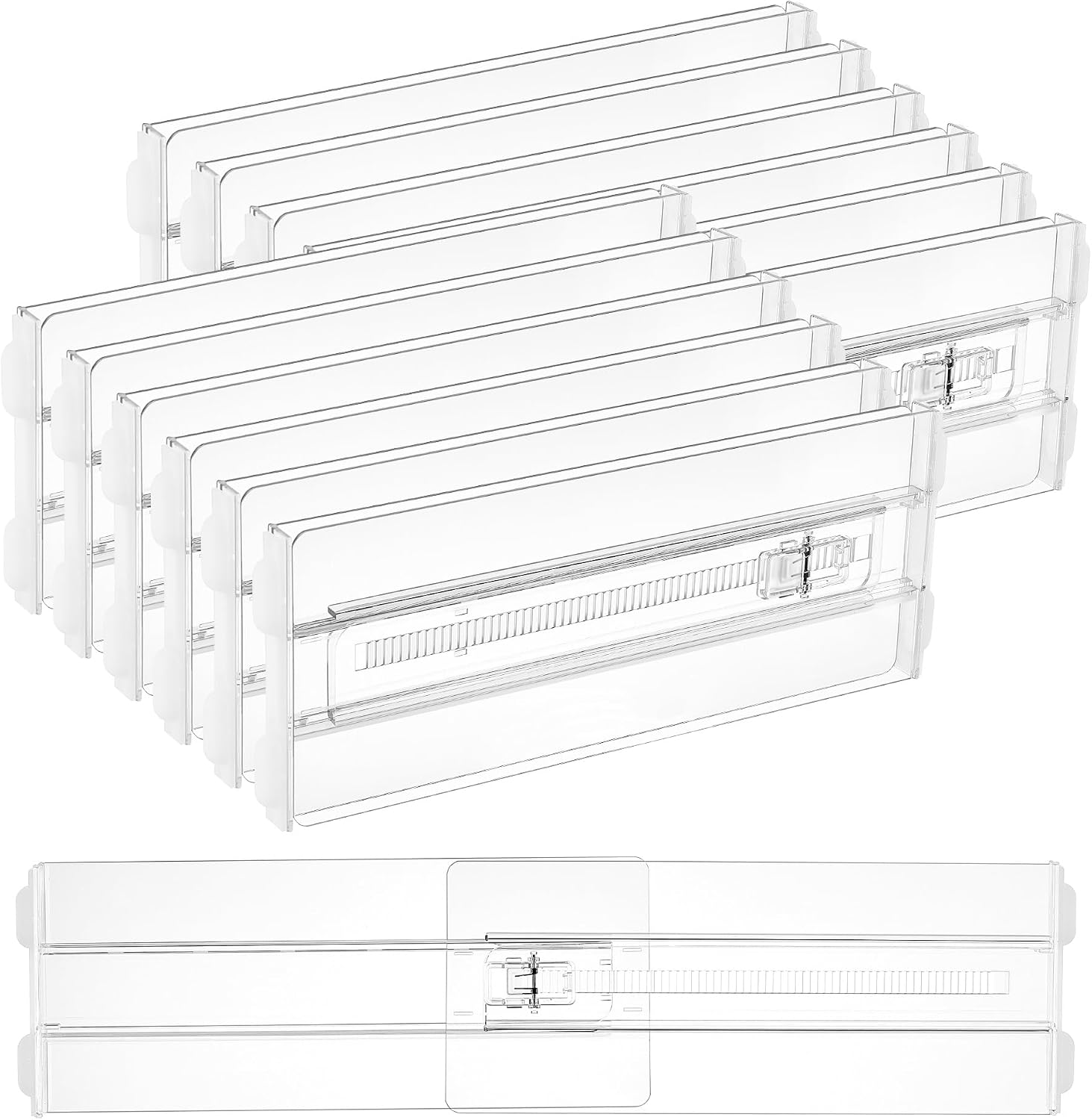 Set Mit 12 Schubladeneinsätzen Für Kleidung, 10 Cm Hoch, Verstellbar Von 26 Bis 42 Cm, Ausziehbar, Aus Transparentem Kunststoff, Für Kommode, Babykleidung, Unterwäsche, Kosmetik Und Toilettenartikel.