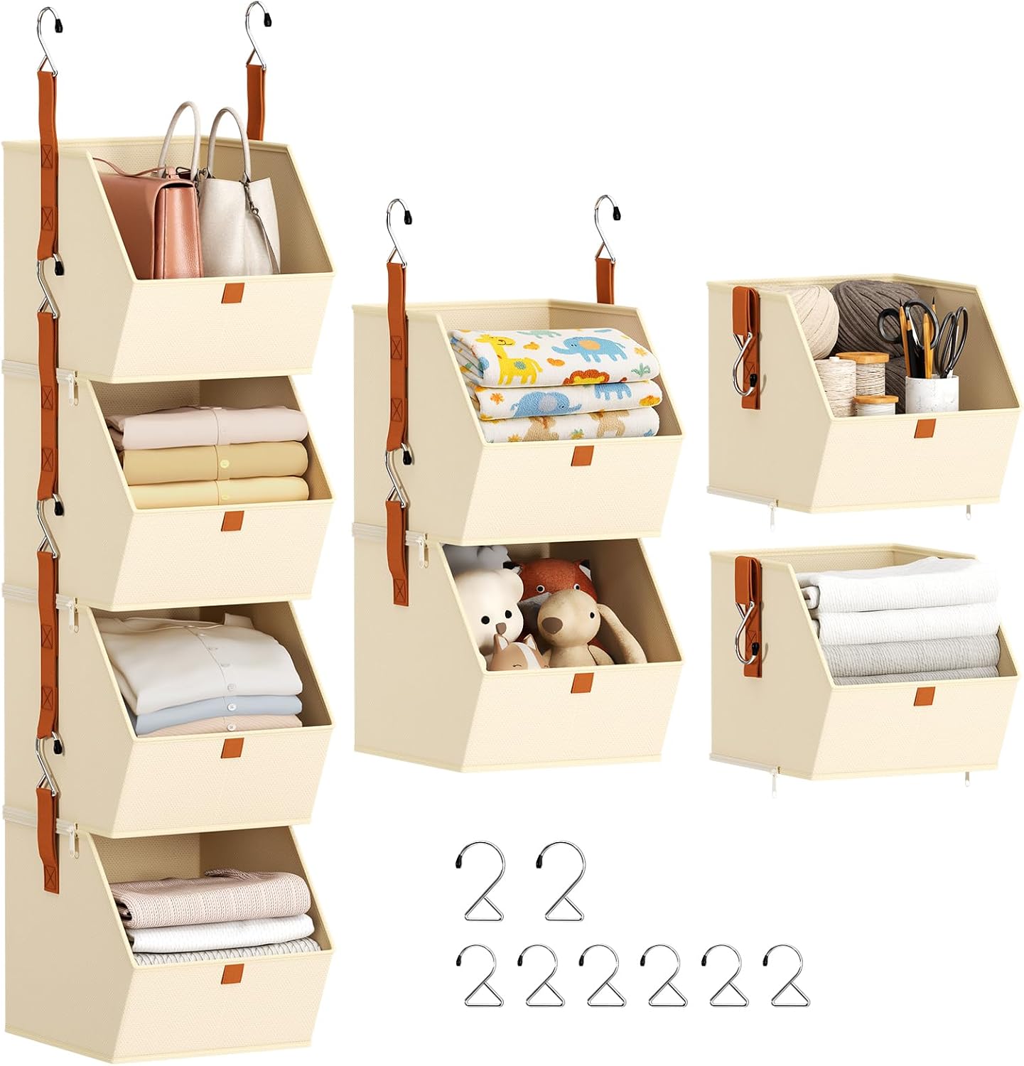 4-stöckiges Hänge-kleiderregal – Kleiderablagen, Platzsparendes Aufbewahrungssystem, Stoffkörbe Für Schlafzimmer, Faltbare Körbe Für Zuhause, Studentenwohnheim Oder Wohnmobil, Beige