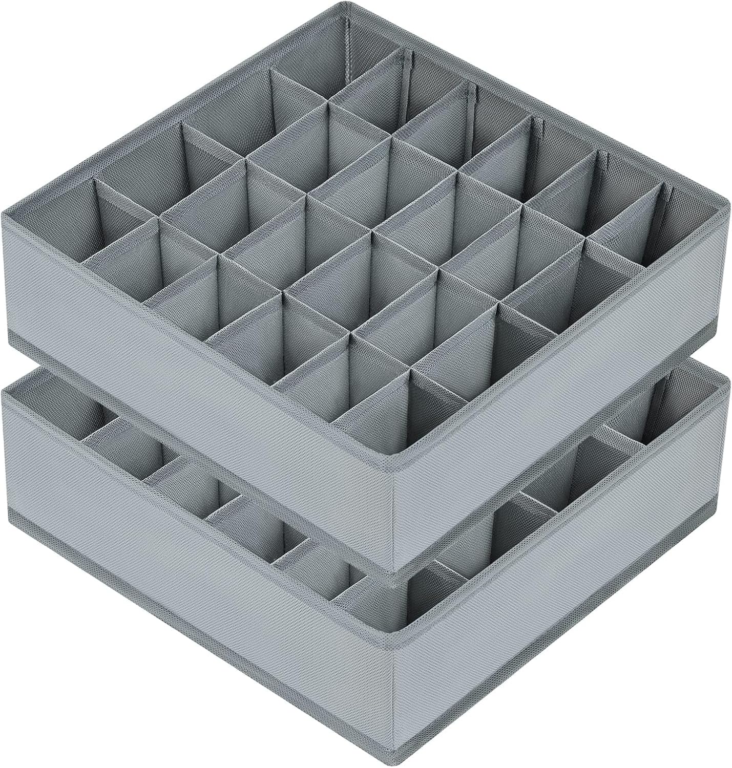 Set Mit 2 Sockenschubladeneinsätzen, Unterwäsche-organizer, 24 Fächer, Kleiderschrank- Und Aufbewahrungsorganizer Für Socken, Taschentücher, Krawatten, Gürtel (grau)