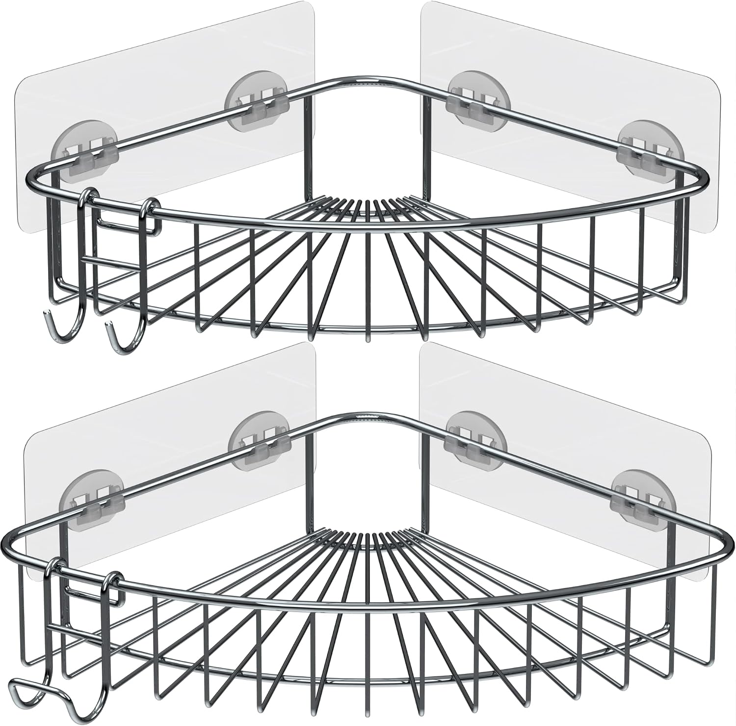 Duschablage Für Den Innenbereich, Eckduschablage, Selbstklebender Eckduschkorb, Wandmontierter Duschkorb, Duschkorb Aus Edelstahl Mit Saugnapf (2er-set, Silber), Kein Bohren Erforderlich
