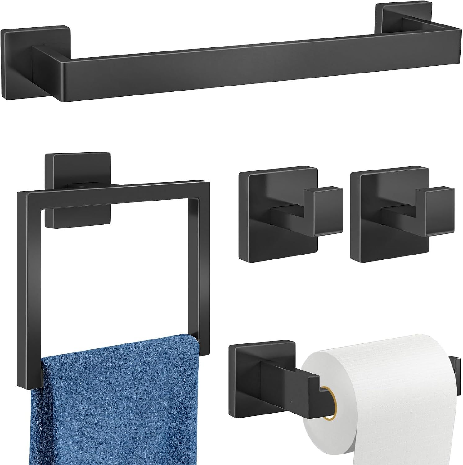 Badezimmer-accessoire-set, 5-teilig, Schwarz, 40,6 Cm (16 Zoll), Wandmontage Handtuchhalter Aus Edelstahl