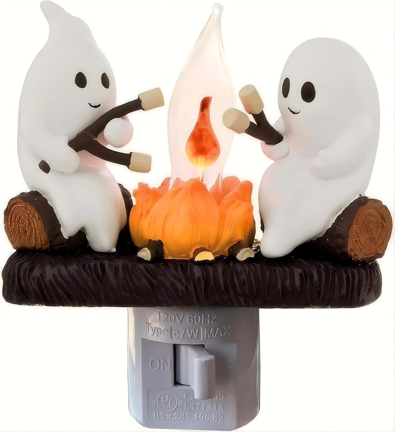 Geisterhaftes Lagerfeuer-nachtlicht, Halloween-nachtlicht Mit Flackerndem Flammeneffekt, 3d-nachtlicht Mit Gruseligem Marshmallow-feuer Zur Halloween-dekoration (niedliches Gespenst)