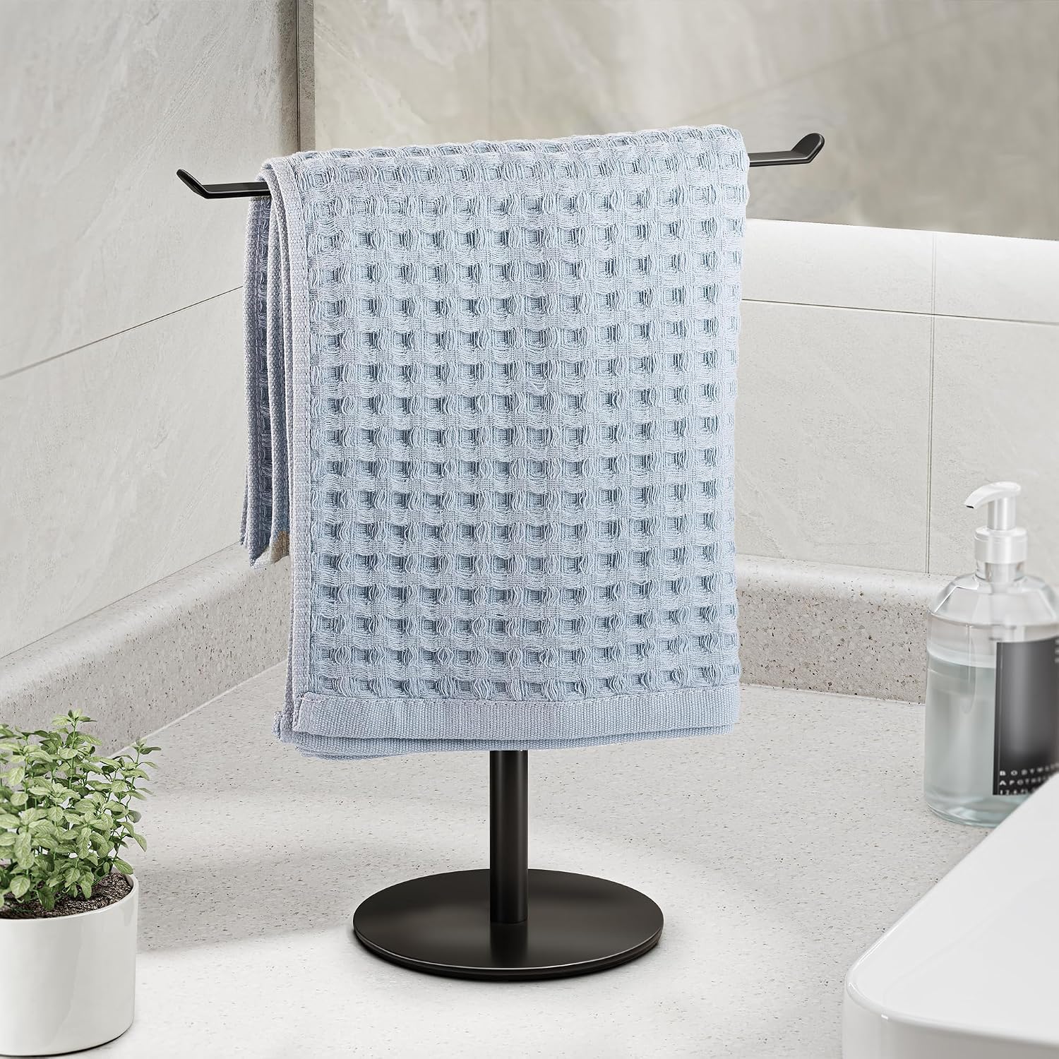 Schwarzer T-förmiger Handtuchhalter Für Arbeitsplatten Aus Edelstahl Ablage Für Badezimmer Und Küchen Wasserfeste Oberfläche Zur Aufbewahrung Von Handtüchern, Haarbändern Und Anderen Leichten Gegenst