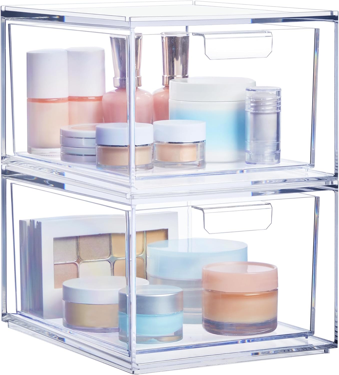 Stapelbare Aufbewahrungsschubladen Aus Transparentem Kunststoff 2er-set Organisieren Sie Ihre Kosmetik- Und Beautyprodukte Auf Ihrem Schminktisch Hergestellt In Den Usa