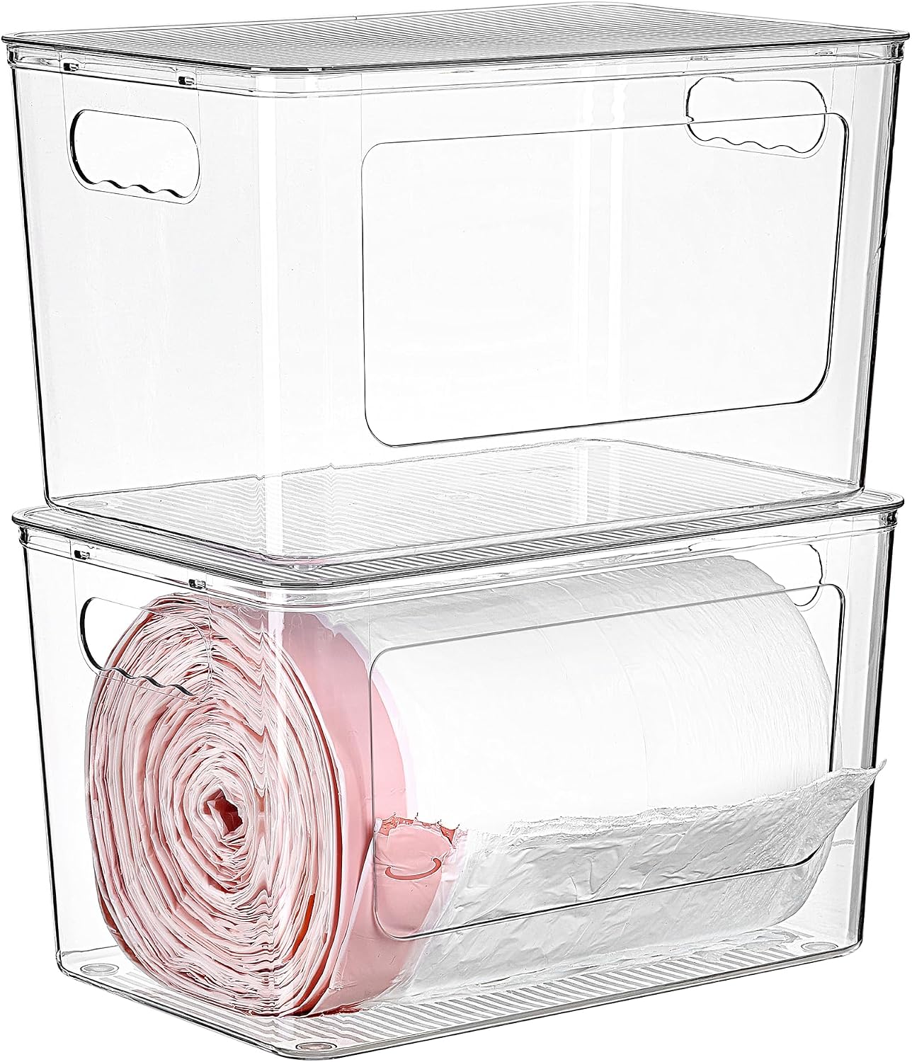 2er-set Stapelbare, Transparente Müllbeutelspender Müllbeutel-organizer Für 13/30/33-gallonen-beutel, Transparente Aufbewahrungsboxen Für Die Küchenspüle Und Die Waschküche