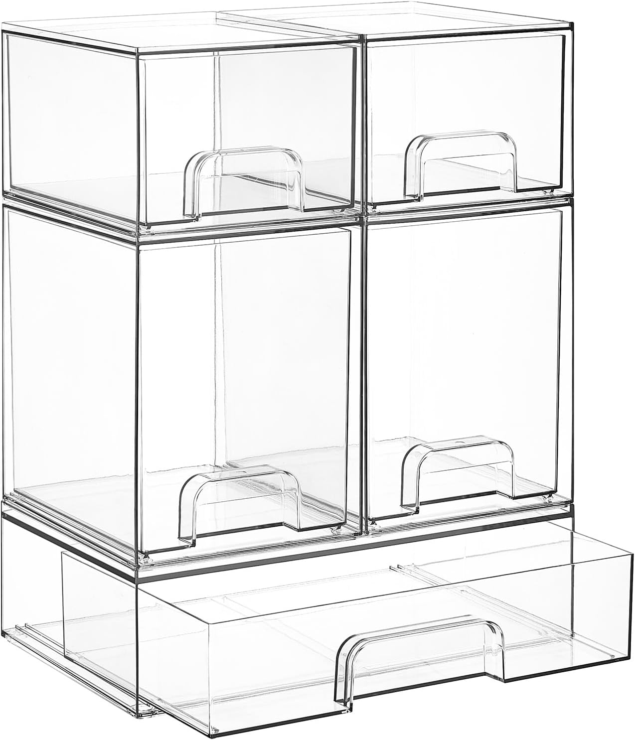Set Mit 5 Stapelbaren, Transparenten Aufbewahrungsschubladen, Aufbewahrungsboxen Aus Kunststoff Mehrzweckboxen Zur Aufbewahrung Von Babyflaschen, Ideal Für Küche, Bad, Unter Der Spüle, In Schränken U