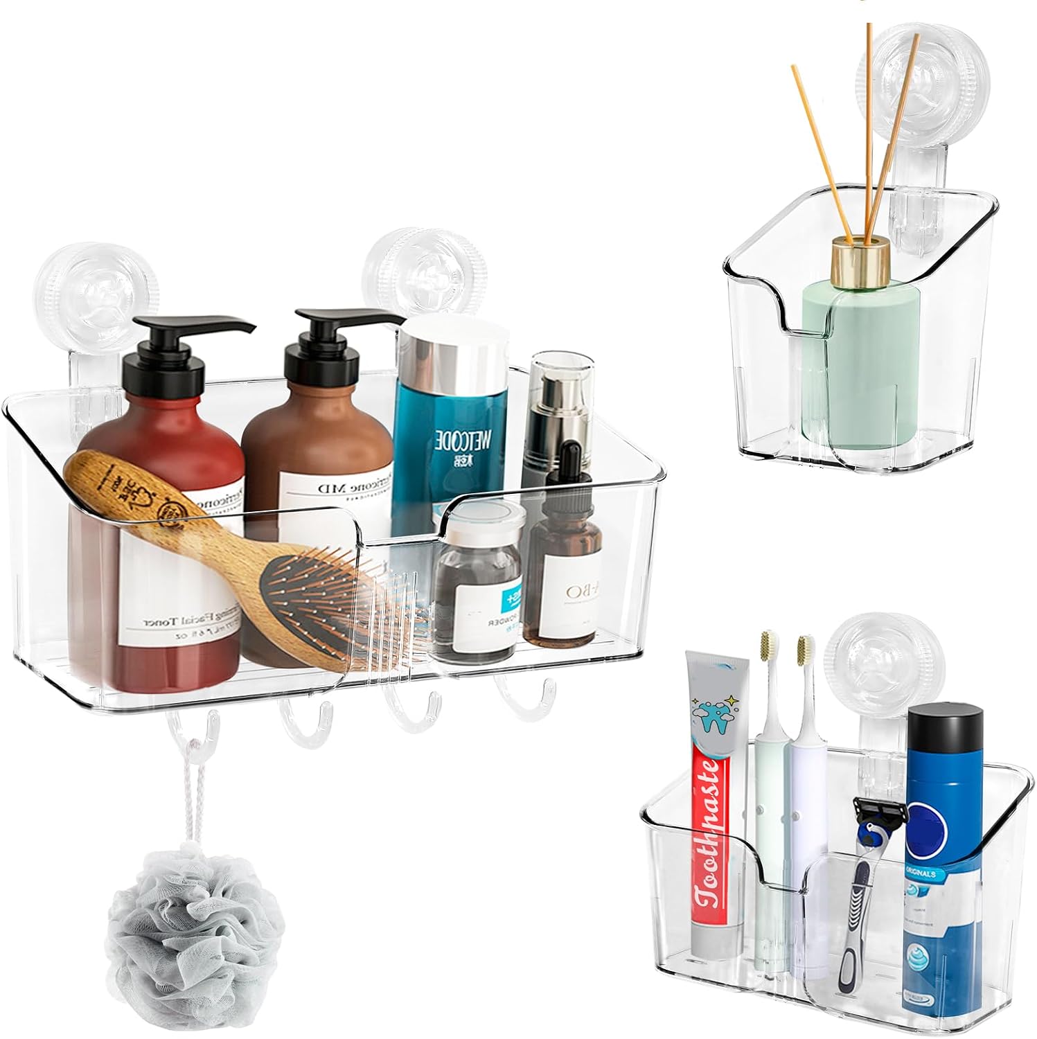 Transparente Duschablage Mit Saugnapf Und Haken, Herausnehmbarer Duschkorb, Luxuriöses Und Leichtes Design, Kein Bohren Erforderlich, Für Badezimmer, Küche Oder Studentenwohnheim (3er-set).