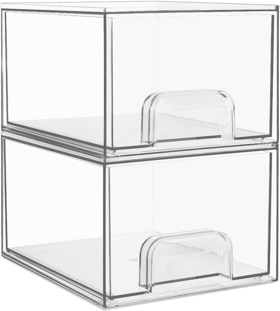 Set Aus 2 Kleinen, Stapelbaren, Transparenten Aufbewahrungsschubladen Make-up-organizer Aus Acryl Fürs Badezimmer Aufbewahrungsbox Aus Kunststoff Für Schminktisch, Unter Dem Waschbecken, Küchenschrank