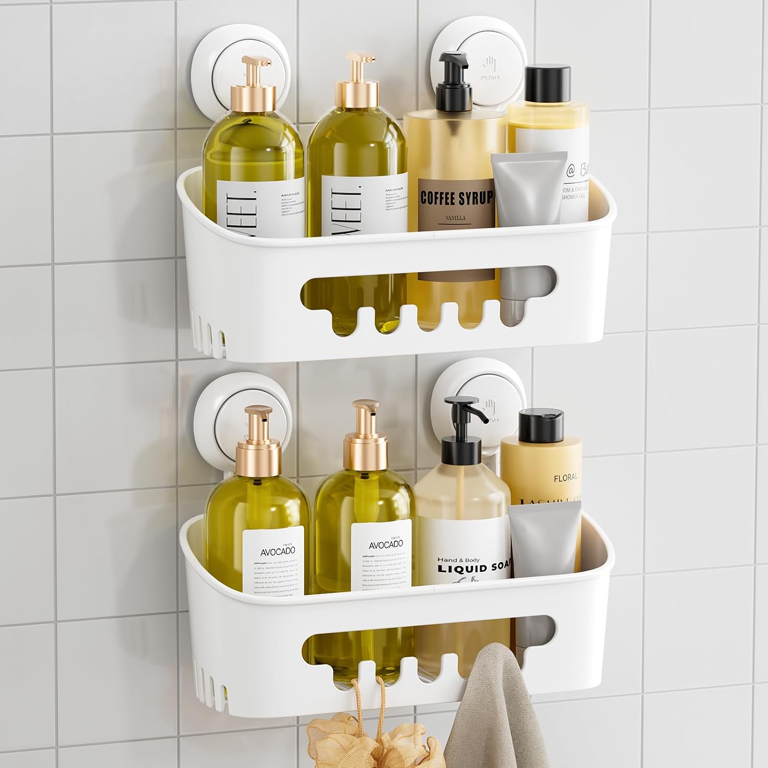 2er-set Duschkörbe Mit Saugnäpfen, Robuste Bad-organizer, Herausnehmbare Ablagen Für Die Dusche, Wasserdichte Aufbewahrung Aus Kunststoff Mit Saugnäpfen Für Badaccessoires, Weiß