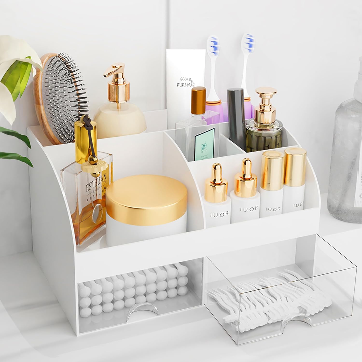 Make-up-organizer Mit Schubladen, Kosmetikaufbewahrung Für Schminktisch Und Badezimmerablage, Lippenstiftpinselhalter, Hautpflege-organizer Für Schminktisch, Kosmetikvitrine (weiß)