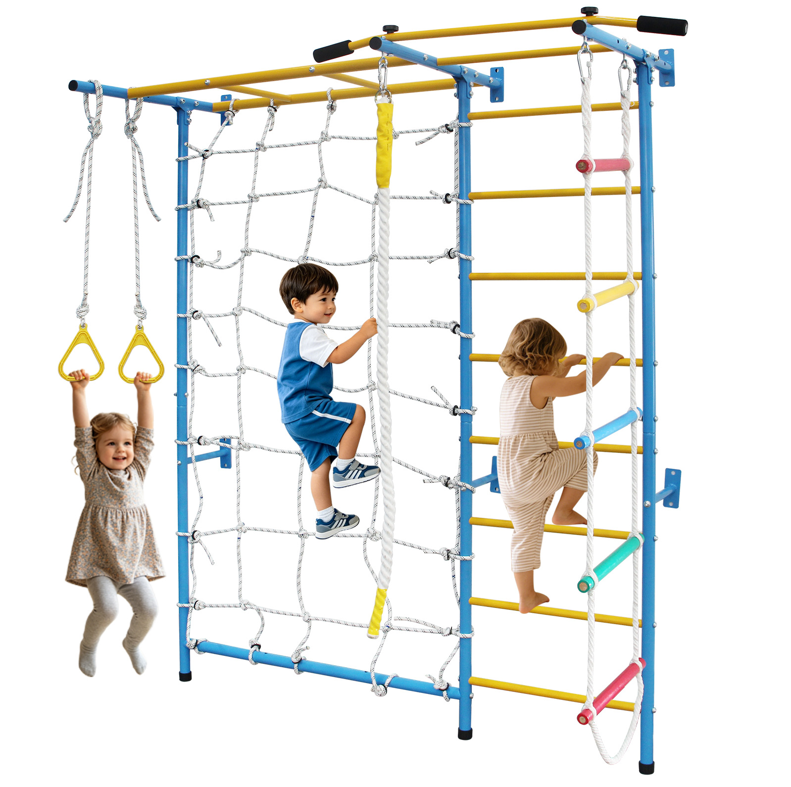 Kinder-kletterwand 198 × 83,8 × 222,3 Cm, Stahl, Blau, 7-in-1