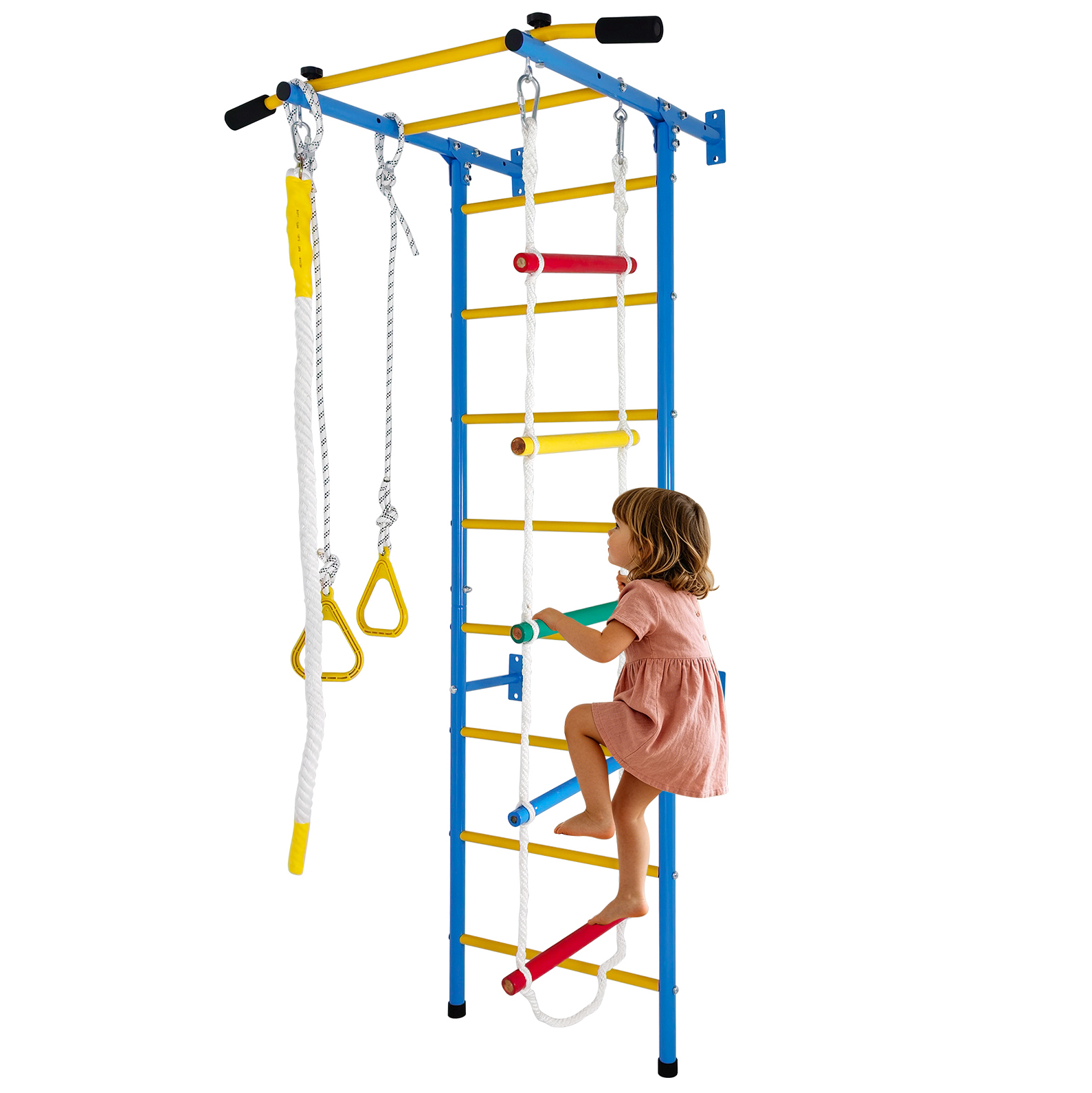 Wand-kletterstation Für Kinder 106,7 X 82,5 X 223,5 Cm, Stahl, Blau, 5-in-1 – Meubliv