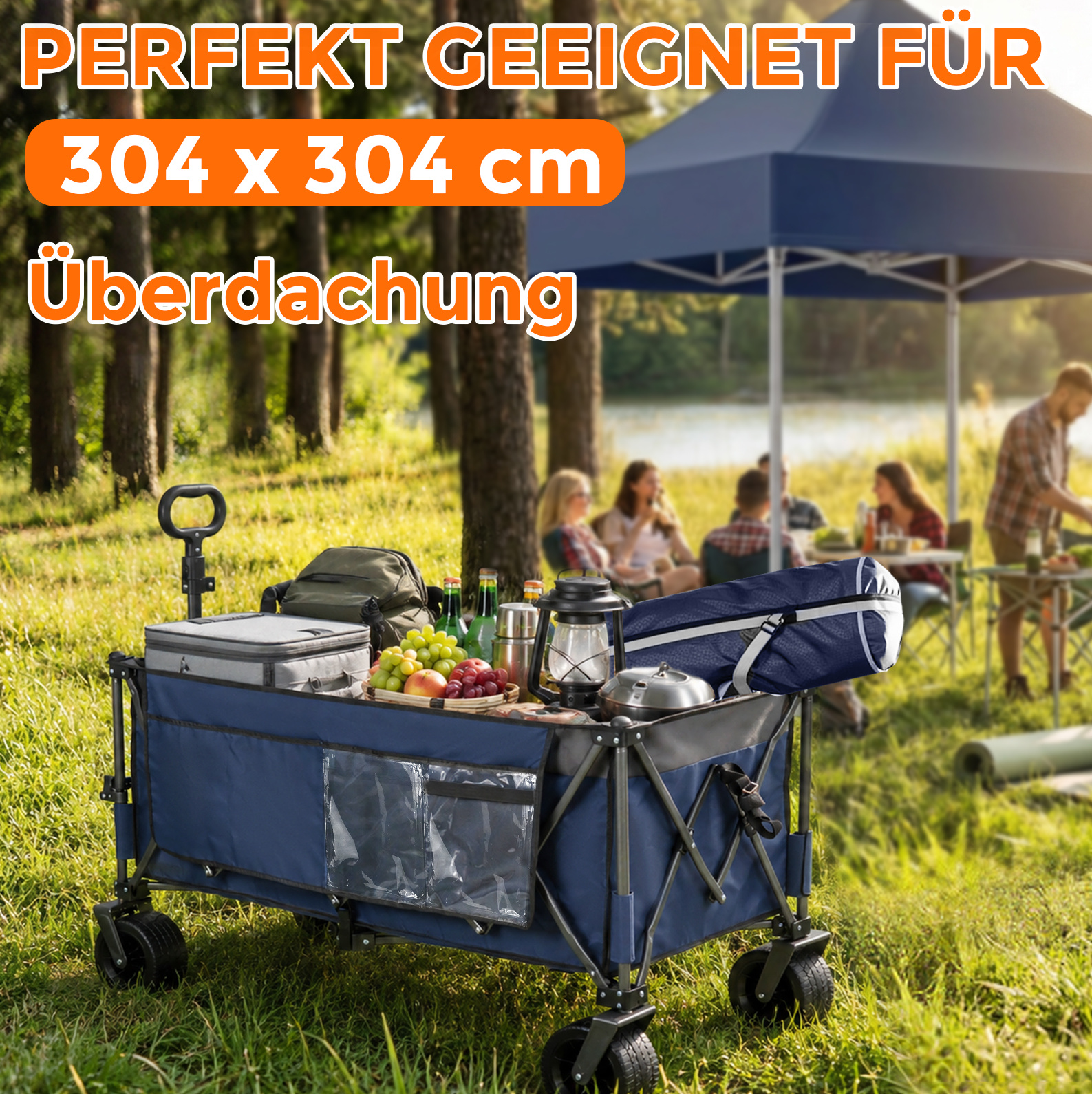 Faltbarer Gartenwagen 130 X 57,5 X 116 Cm Aus Stahl, Blau, Hohe Kapazität – Meubliv
