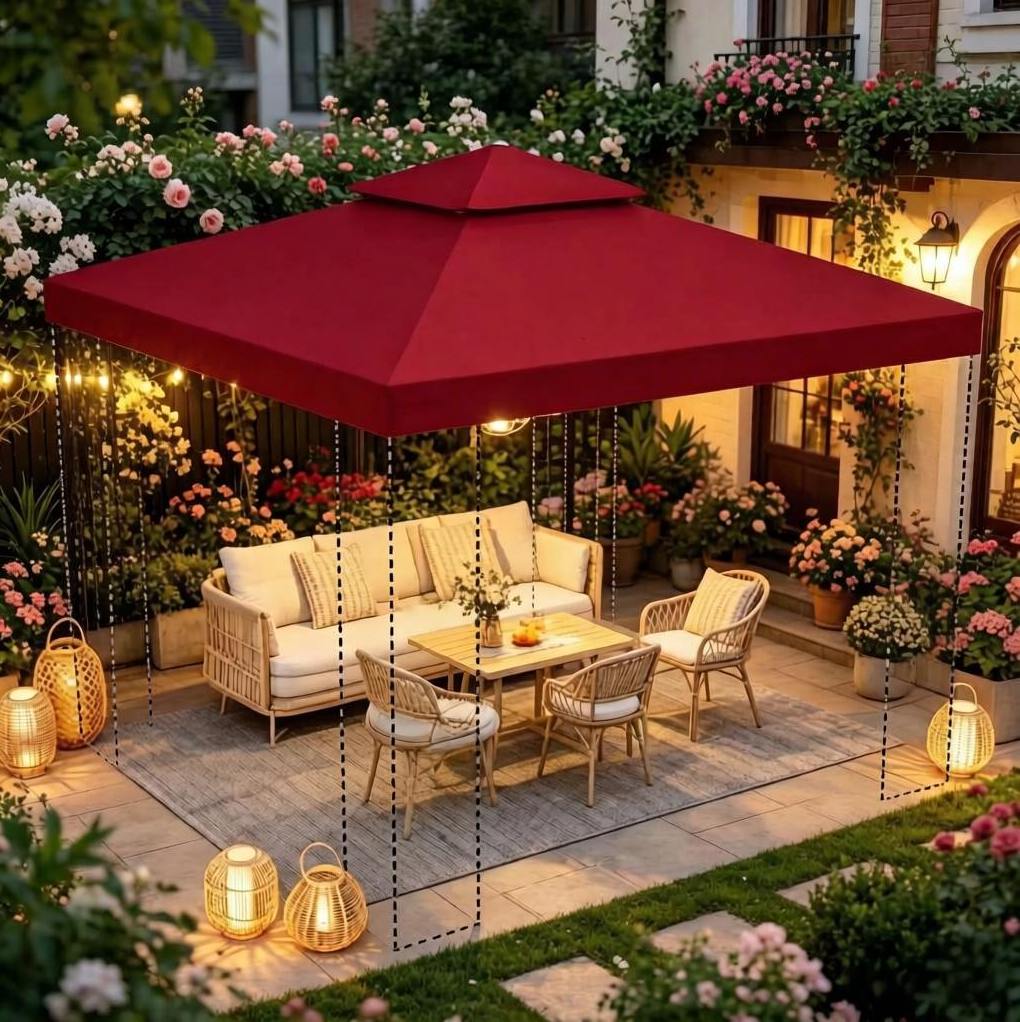 Pergola-dachersatz 3 X 3 M Aus Polyester, Bordeauxrot, Sonnenschutz – Meubliv