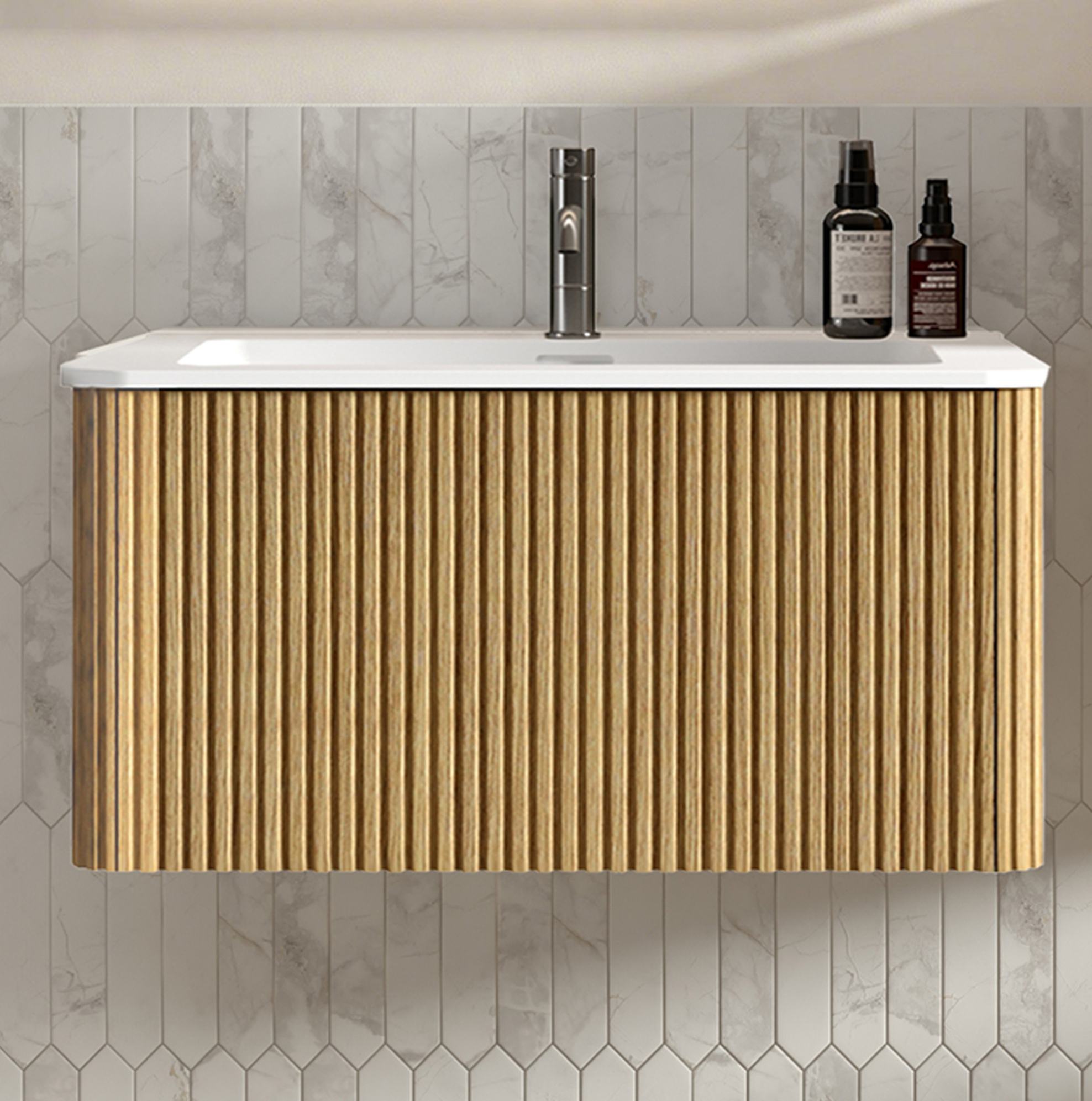 Wand-waschtischunterschrank 81x46,5x37 Cm Aus Mdf In Eiche Mit Stauraum – Meubliv