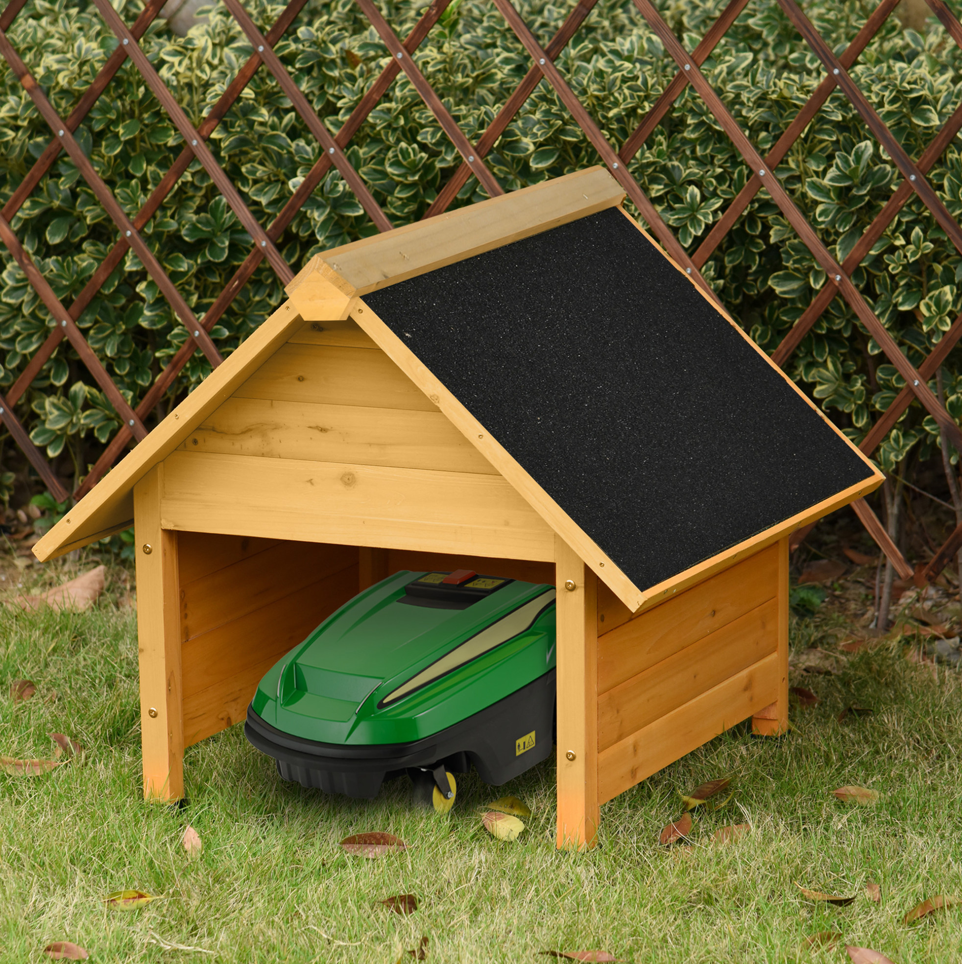 Mähroboter-garage 75x76x70 Cm Aus Gelbem Holz, Regenschutz Für Den Garten – Meubliv