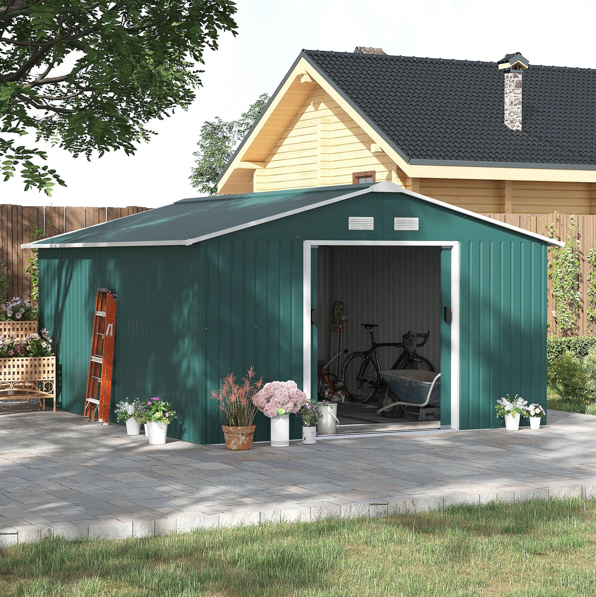 Gartenhaus 340x386x200 Cm Aus Verzinktem Stahl, Dunkelgrün – Meubliv