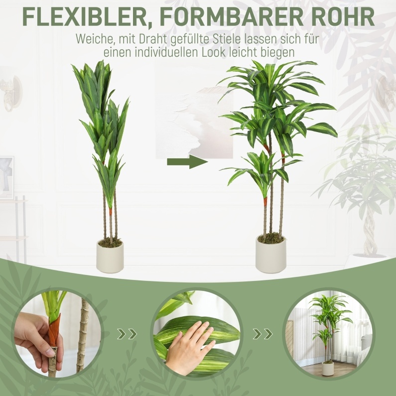 Künstliche Dracaena-pflanze 120 Cm, Grün, Mit Beschwertem Topf – Meubliv