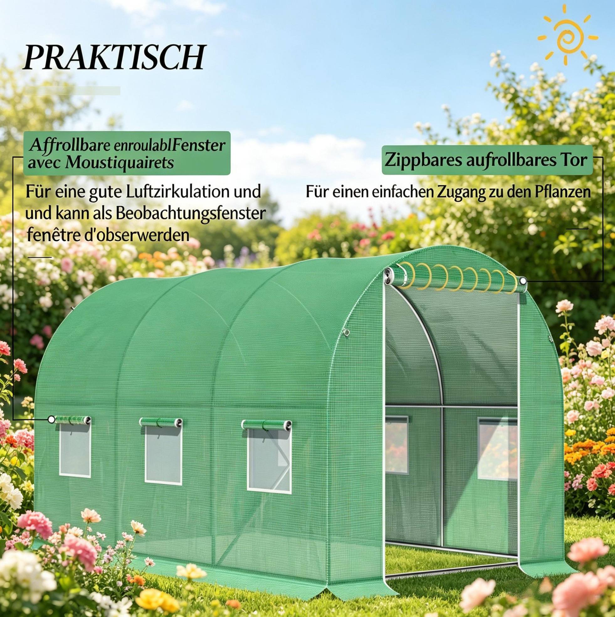 Foliengewächshaus 300x200x200 Cm Aus Verzinktem Metall Und Grünem Polyethylen – Meubliv