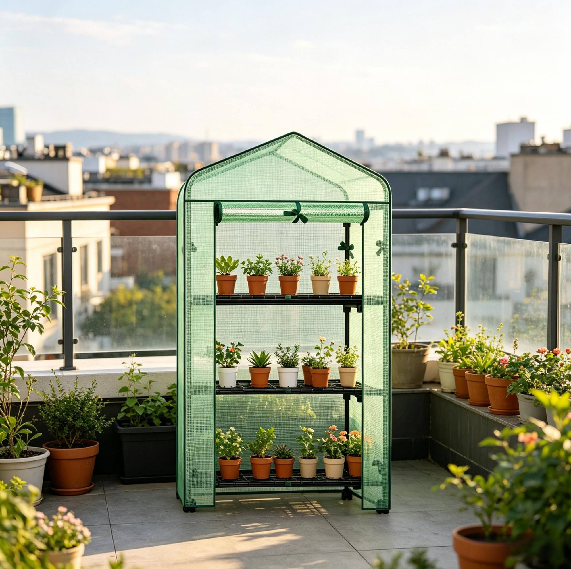 Mini-gewächshaus 70x50x130 Cm Aus Grünem Polyethylen Mit Rollen Und 3 Ablagen – Meubliv