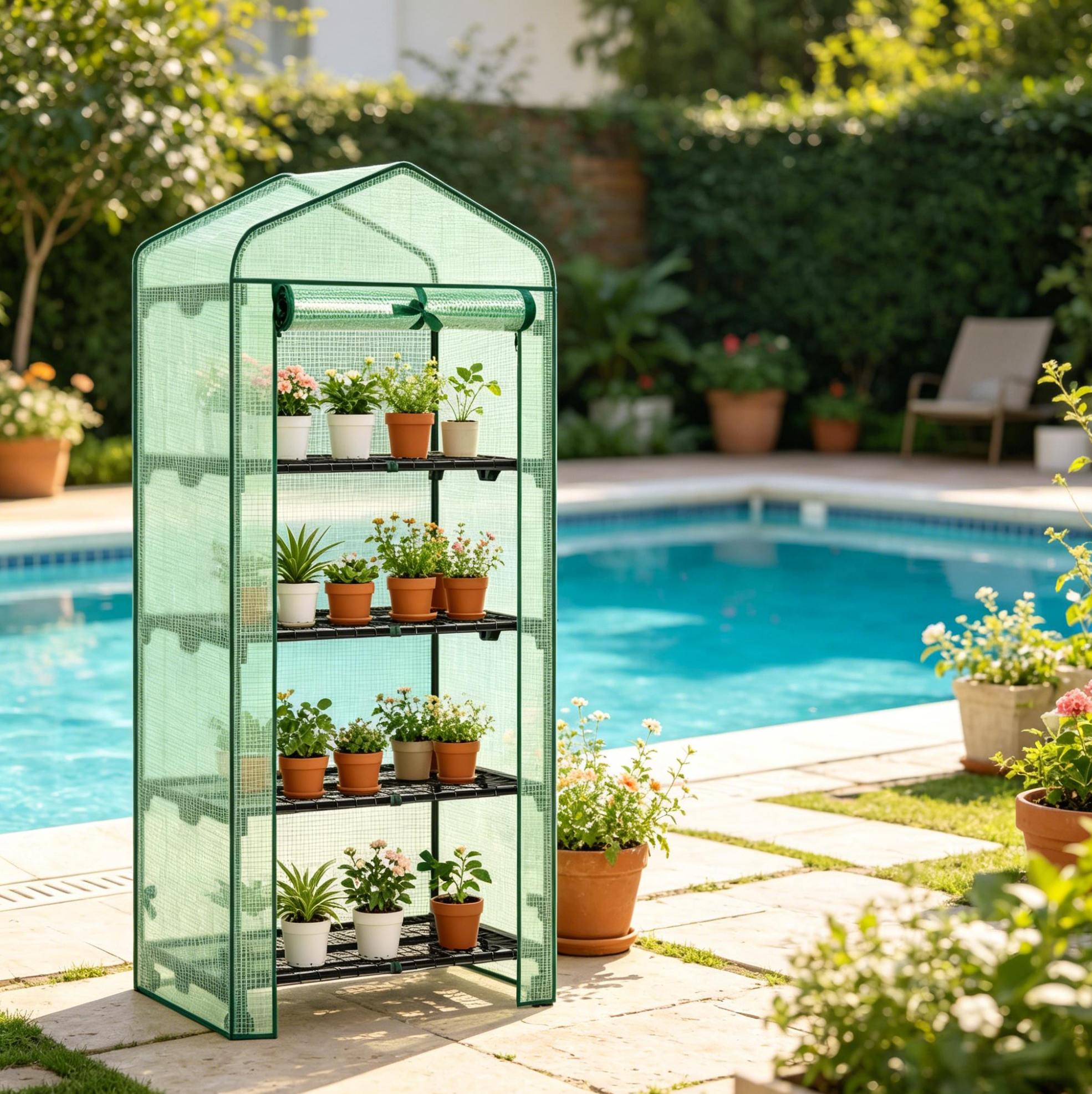 Kompaktes Gewächshaus 70x50x163 Cm Aus Grünem Pe Mit Regalen Für Balkon – Meubliv
