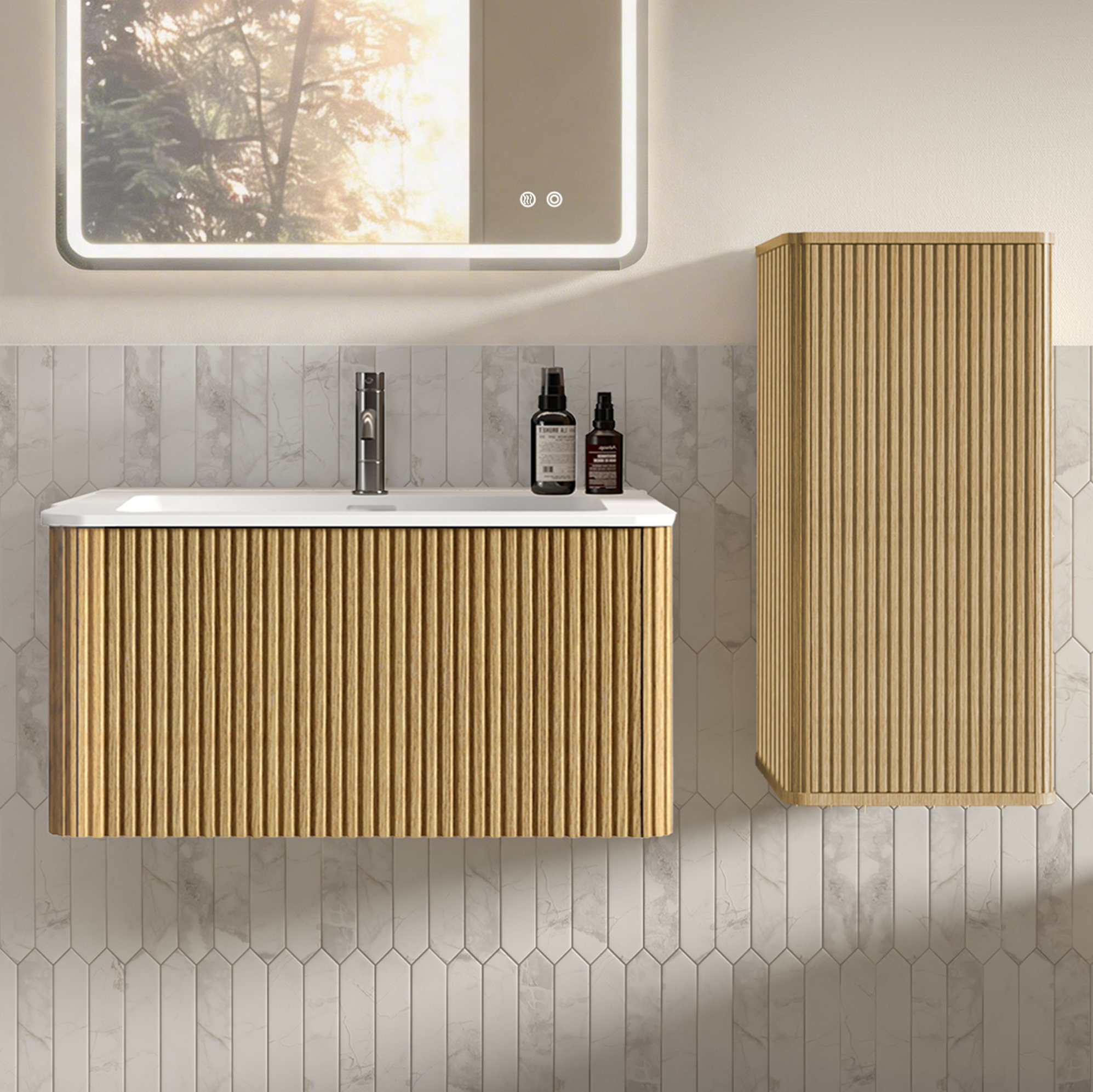Hängendes Waschtischunterschrank-set 81x46,5x37 Cm Mdf Eiche, Platzsparend – Meubliv