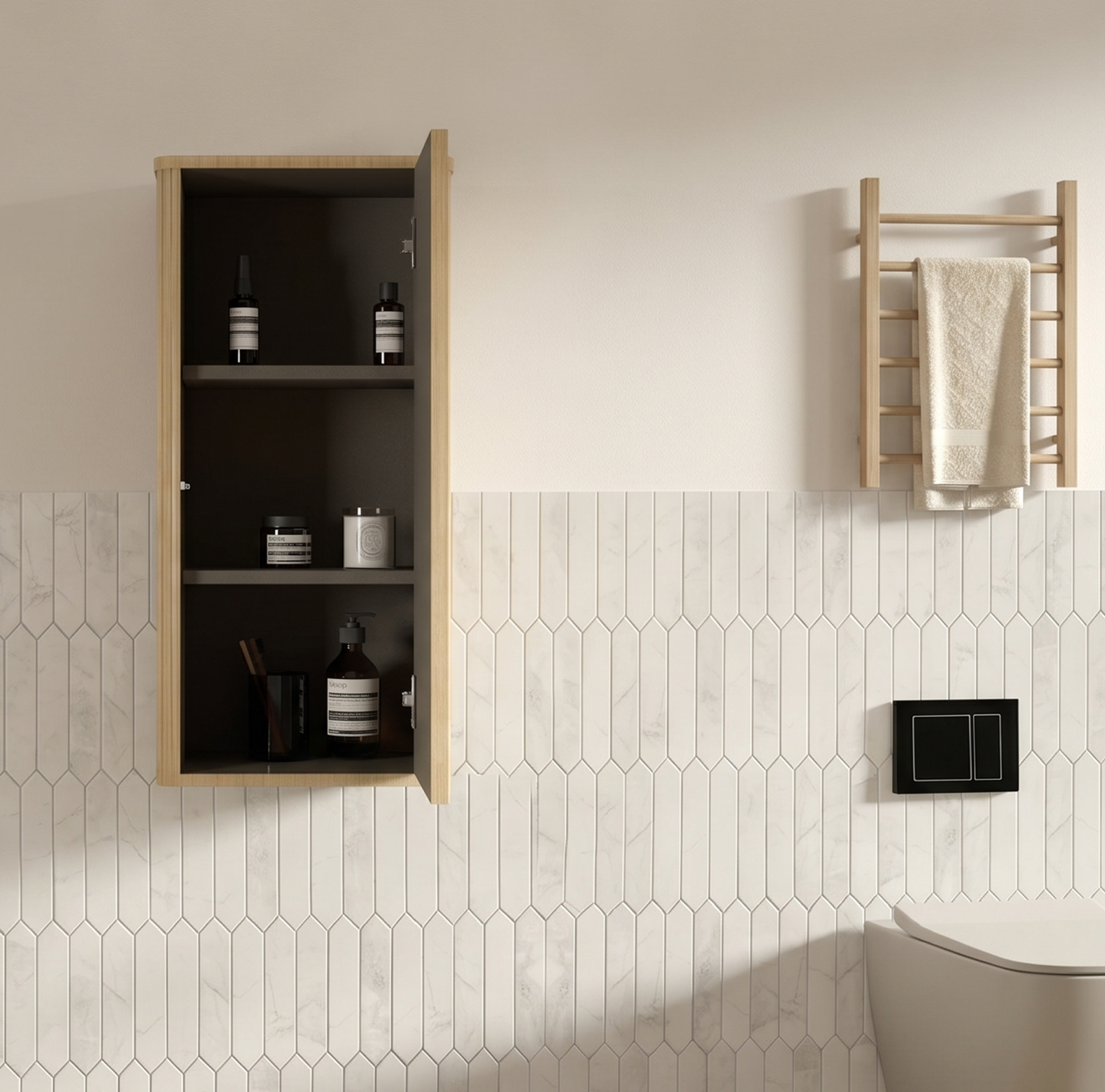 Wandmöbel 36x29x75 Cm Aus Mdf Und Sperrholz, Eiche, Push-to-open, Für Kleine Räume – Meubliv