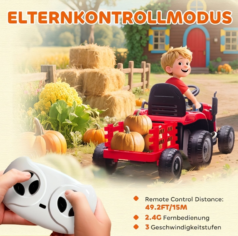 Elektrischer Kindertraktor 139x58x55 Cm, Rotes Kunststoff Mit Anhänger, Stabil – Meubliv