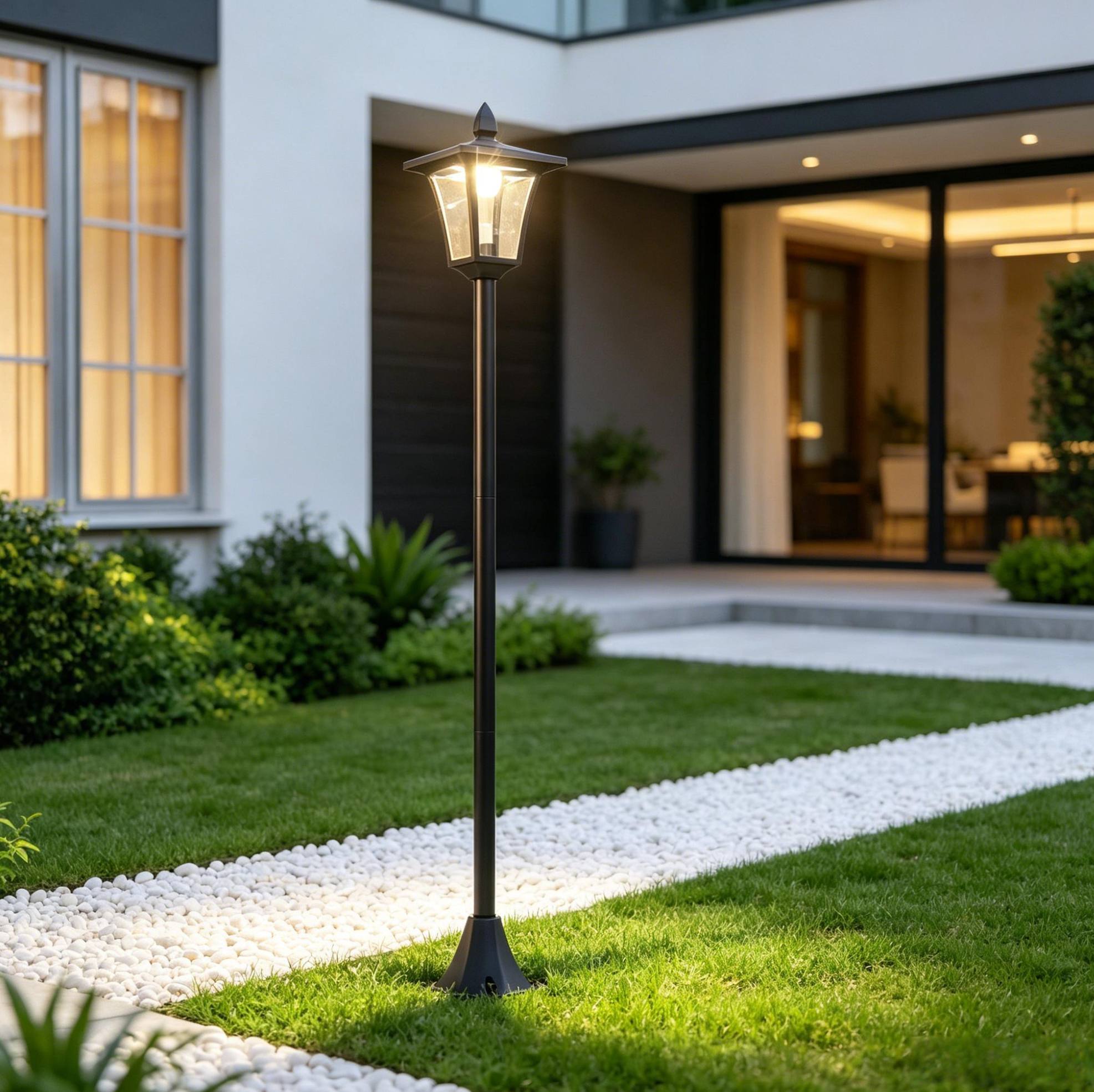 Solar-gartenlampe 18x18x160 Cm Aus Schwarzem Edelstahl, Wegeleuchte Für Terrasse – Meubliv