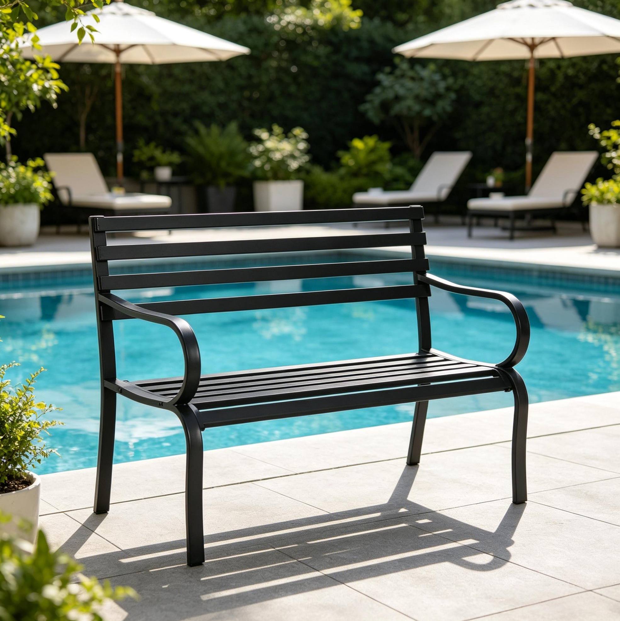 Gartenbank 127 X 58 X 82 Cm Aus Schwarzem Metall Mit Rückenlehne, Stabil – Meubliv