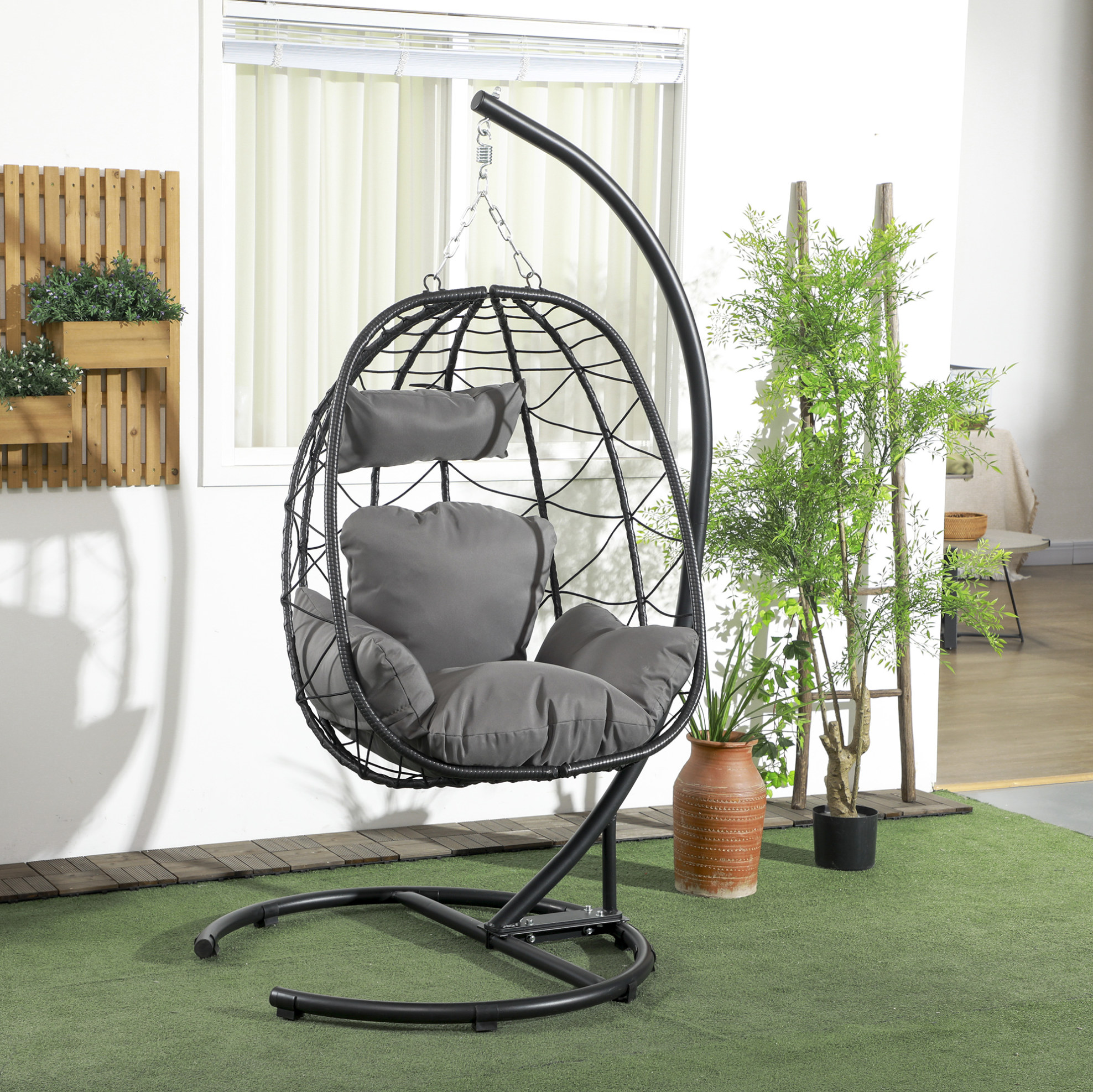 Hängesessel 102x102x195 Cm Aus Schwarzem Stahl Mit Kissen, Für Den Garten – Meubliv