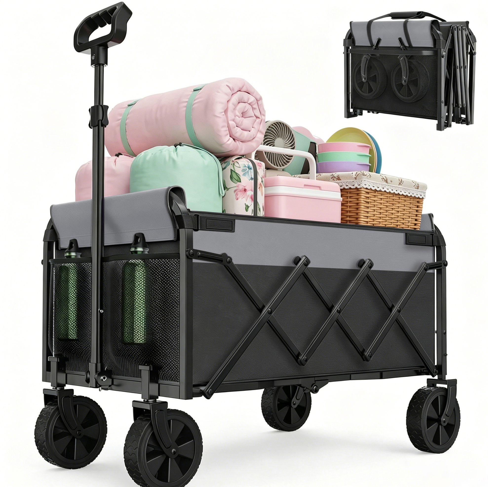 Faltbarer Bollerwagen 74 X 46 X 96,5 Cm, Schwarzer Stahl, 100 Kg, Campingtauglich – Meubliv