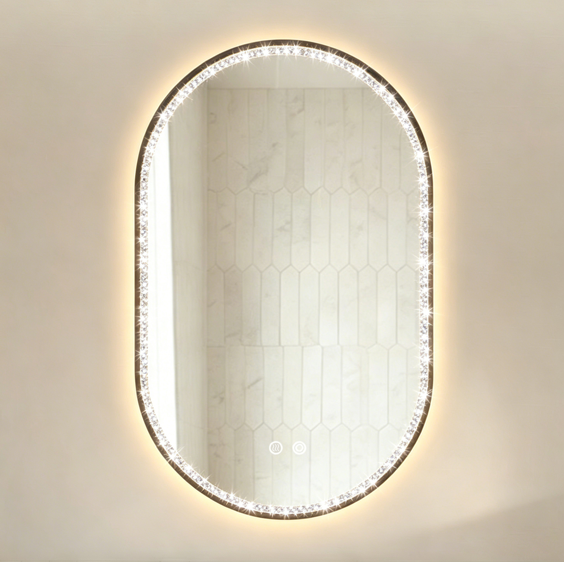 Ovaler Led-badspiegel 50x80 Cm Aus Glas Und Schwarzem Aluminium, Beschlagfrei – Meubliv