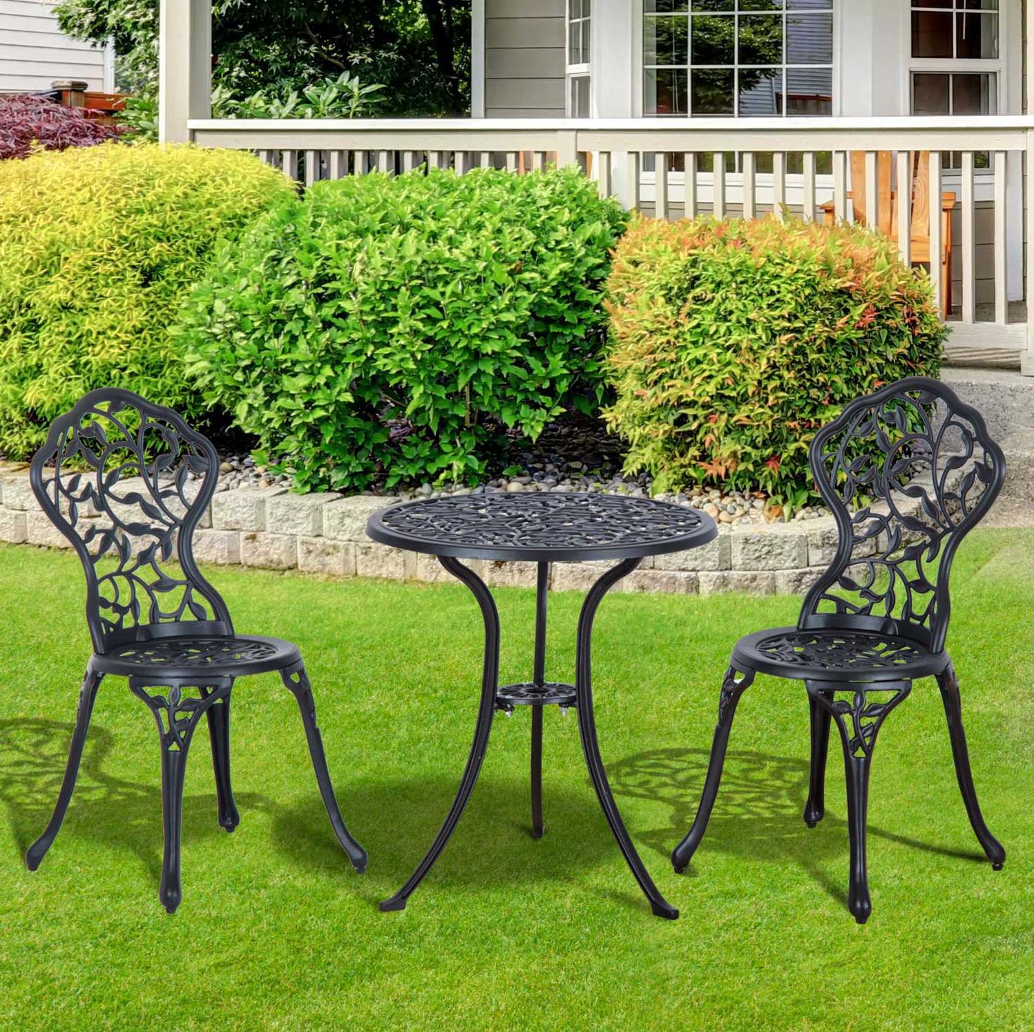 Bistro-set 60x60x65 Cm Aus Schwarzem Aluminium, 2-sitzer, Platzsparend Für Balkon – Meubliv