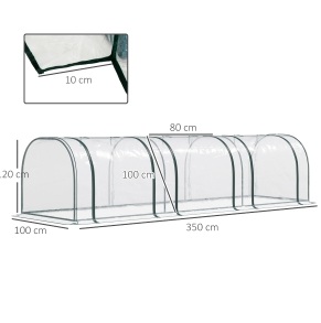 Tunnelgewächshaus 350x100x80 Cm Aus Transparentem Pvc, Stahlrahmen, Für Aussaat Im Garten