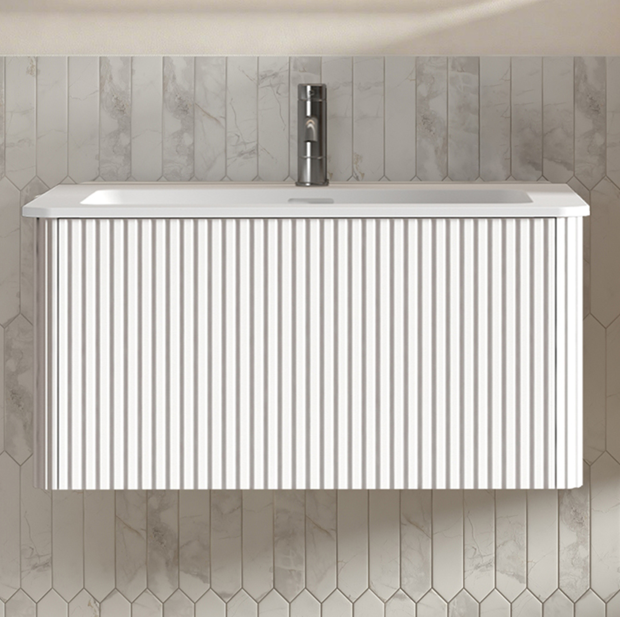 Hängender Waschtischunterschrank 81x46,5x37 Cm Aus Mdf Und Sperrholz, Weiß, Platzsparend – Meubliv