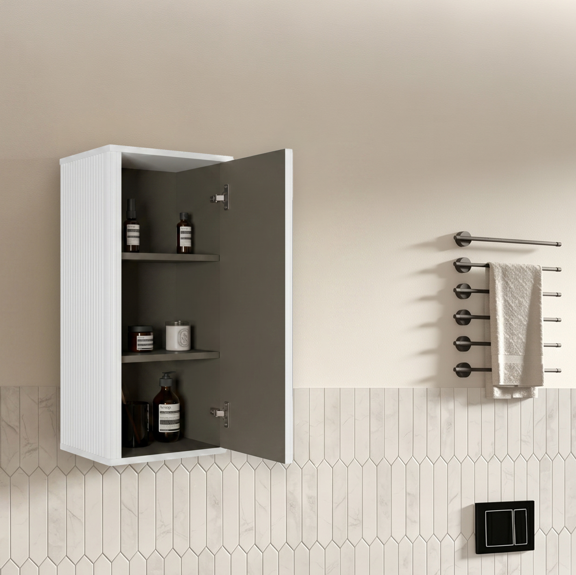 Wand-badezimmerschrank 36x29x75 Cm Aus Mdf Und Sperrholz, Weiß – Meubliv