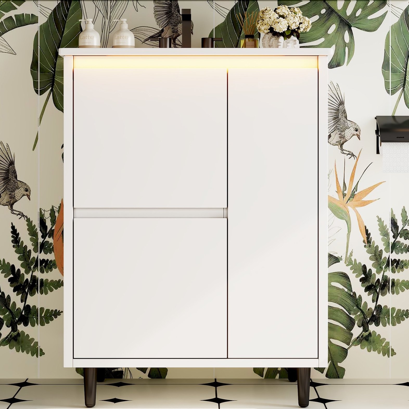 Waschtischunterschrank 61x46,5x87 Cm Aus Mdf Und Keramik, Weiß, Platzsparend – Meubliv