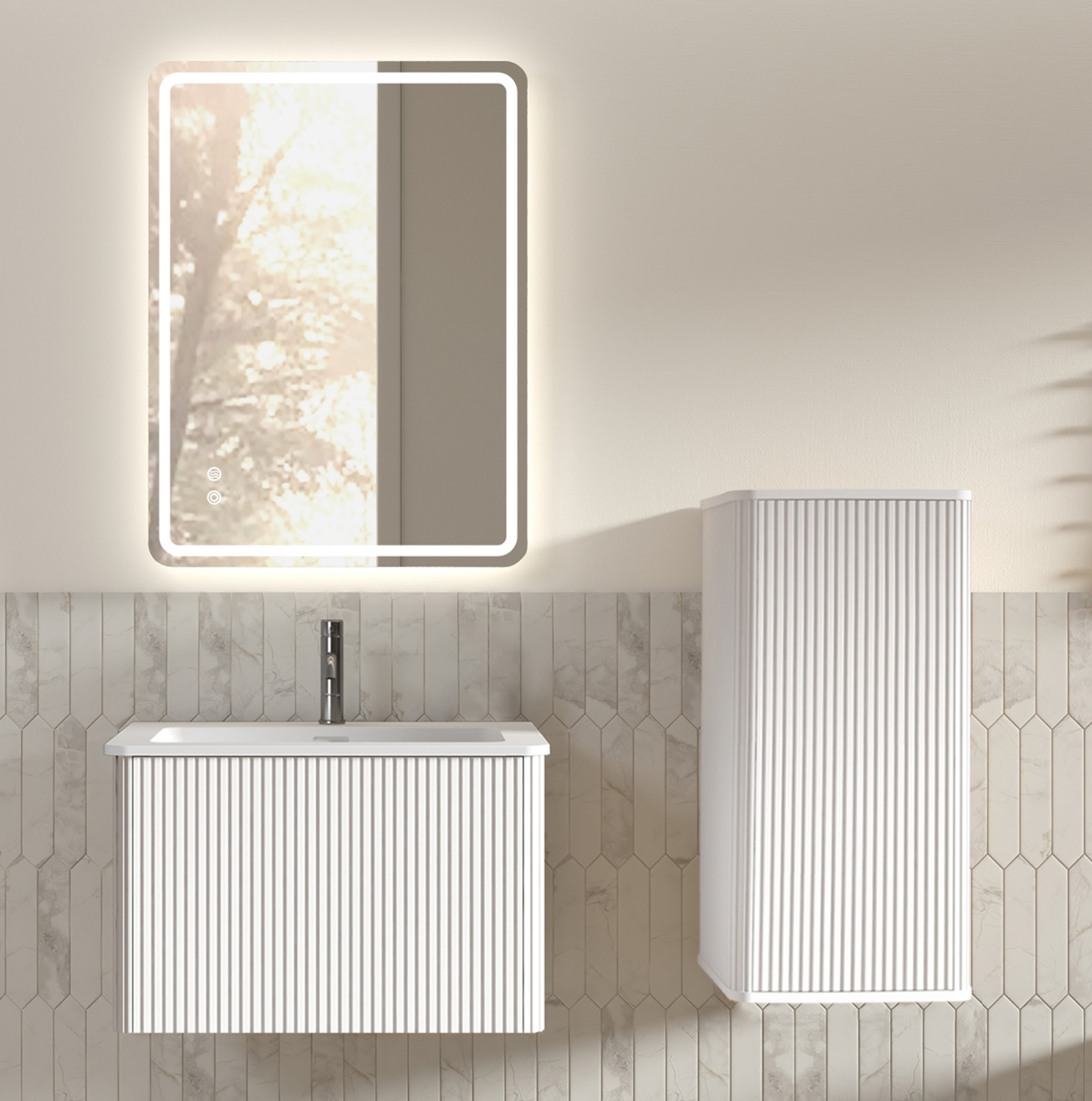 Badmöbel-set 61x46,5x37 Cm Weiß Mit Led, Wandaufbewahrung Für Kleine Räume – Meubliv