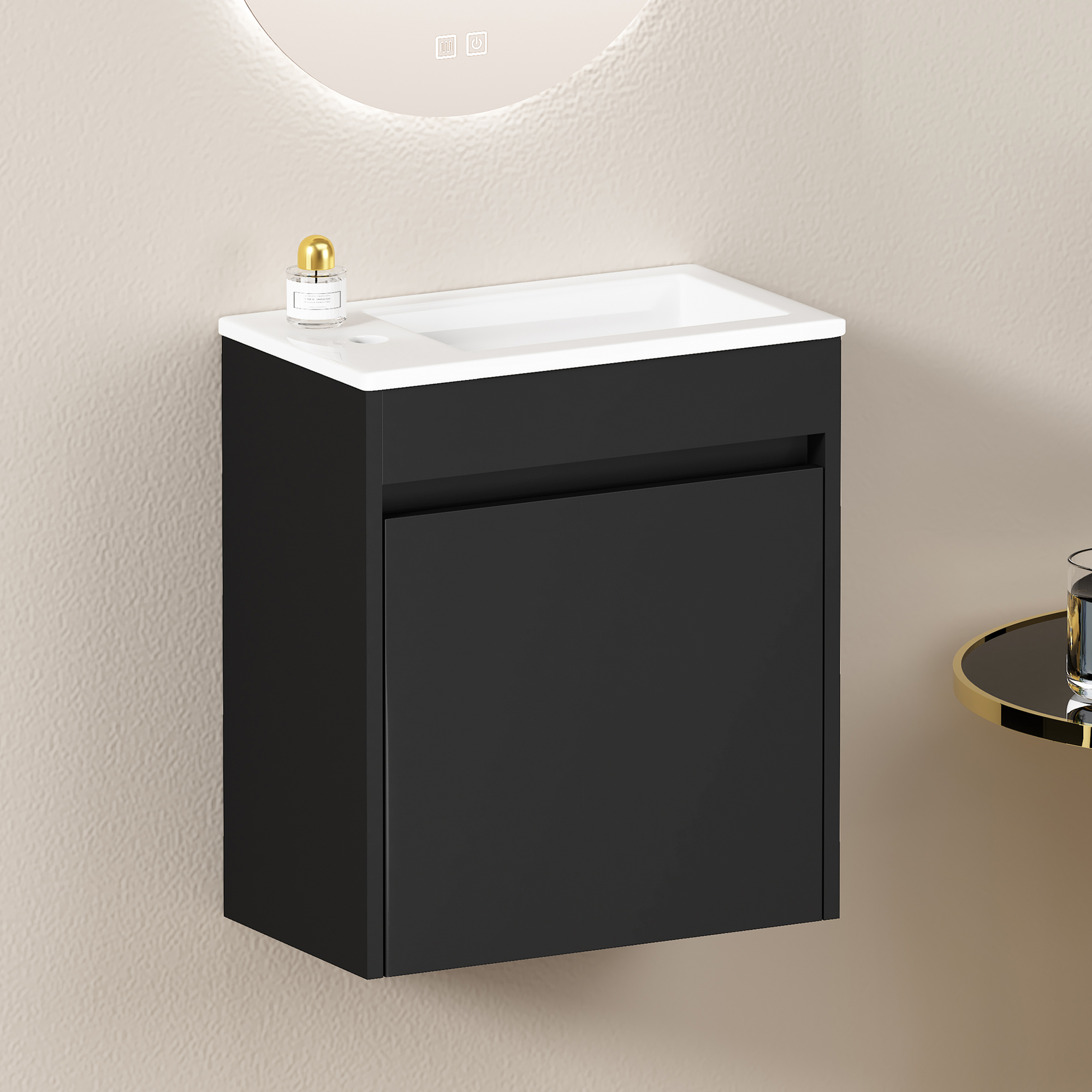 Armoire De Salle De Bain Avec 1 Porte Et Fermeture Douce, Meuble De Rangement, 46 Cm, Pour Salle De Bain, Mdf, Noir
