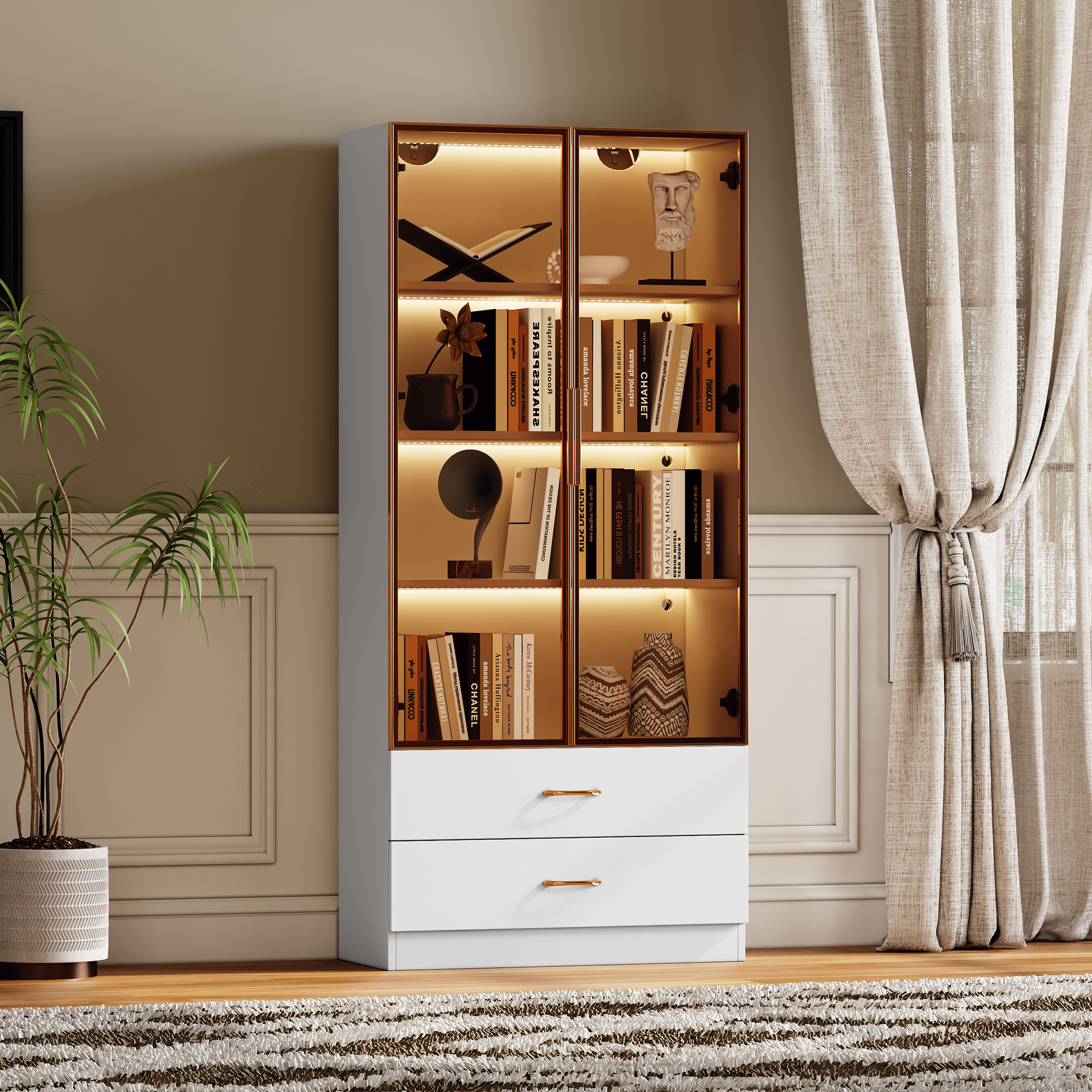 Badezimmerschrank Modern Mit 2 Türen, 2 Schubladen Und Offenen Fächern, Für Badezimmer, Mdf, Weiß