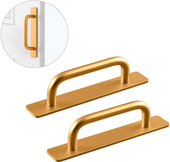 2-teiliger Tür-/fenster-/schubladengriff Aus Aluminiumlegierung, Selbstklebend, 15 X 2,5 X 3,6 Cm, Bohrfrei, Für Küchen/schränke – Gold