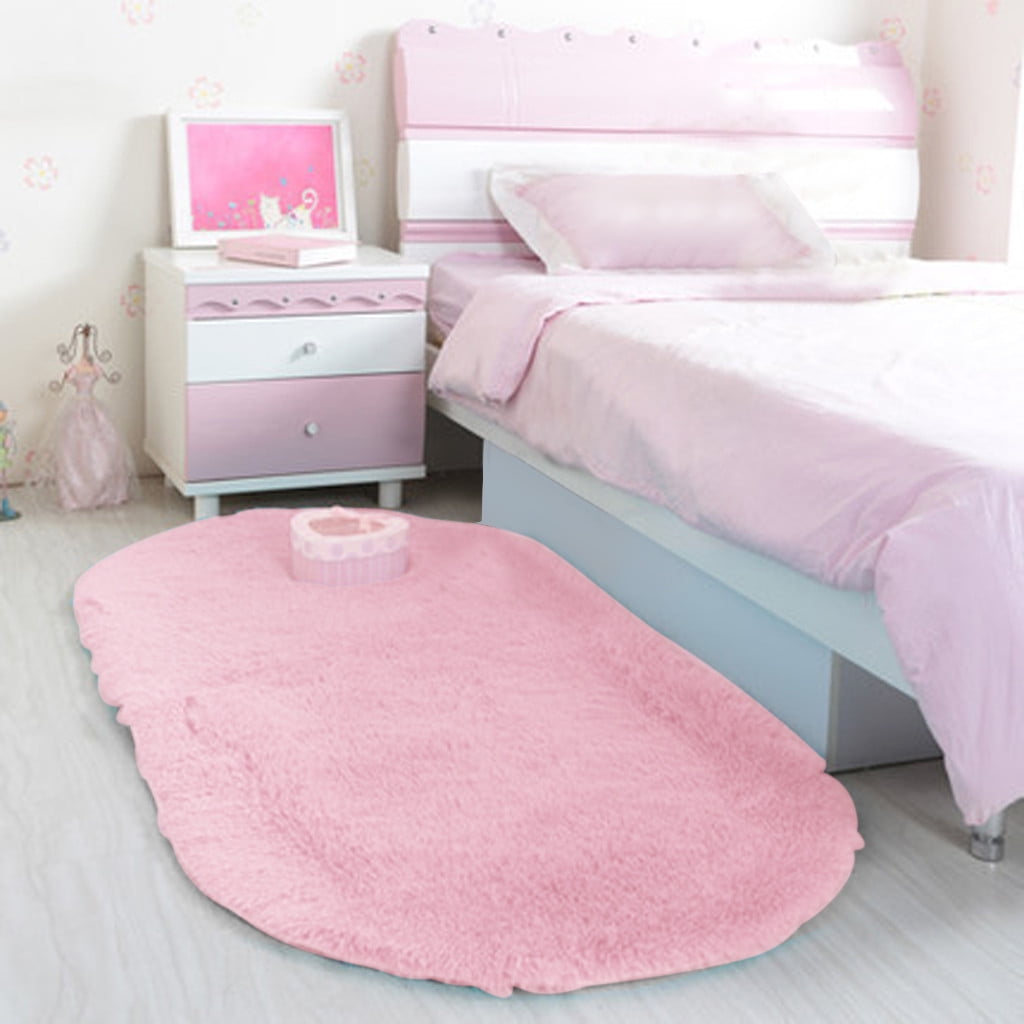 Flauschiger Schlafzimmerteppich, Kleiner Ovaler Teppich, Rutschfester Teppich, Badematte, Türkisfarbener Plüschteppich Fürs Kopfteil, Niedliche Plüsch-deko Fürs Studentenwohnheim, 38 X 58 Cm