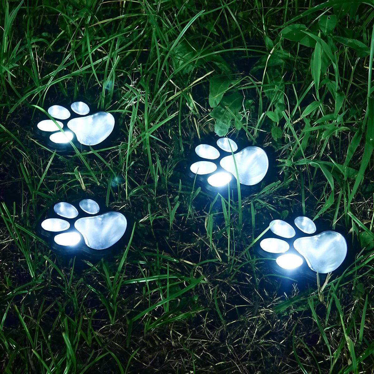Solarbetriebenes Katzenpfoten-lichterset – 4-teilige Dekorative Gartenwegleuchte – Weißes Licht