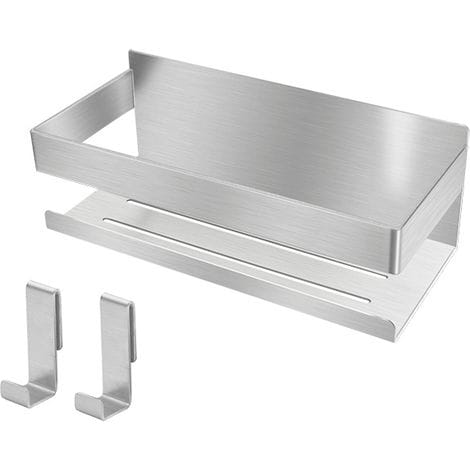 Duschablage Aus Gebürstetem Edelstahl, Kein Bohren Erforderlich, Selbstklebender Duschkorb Für Perfekten Halt, Badezimmerregal Mit 2 Haken