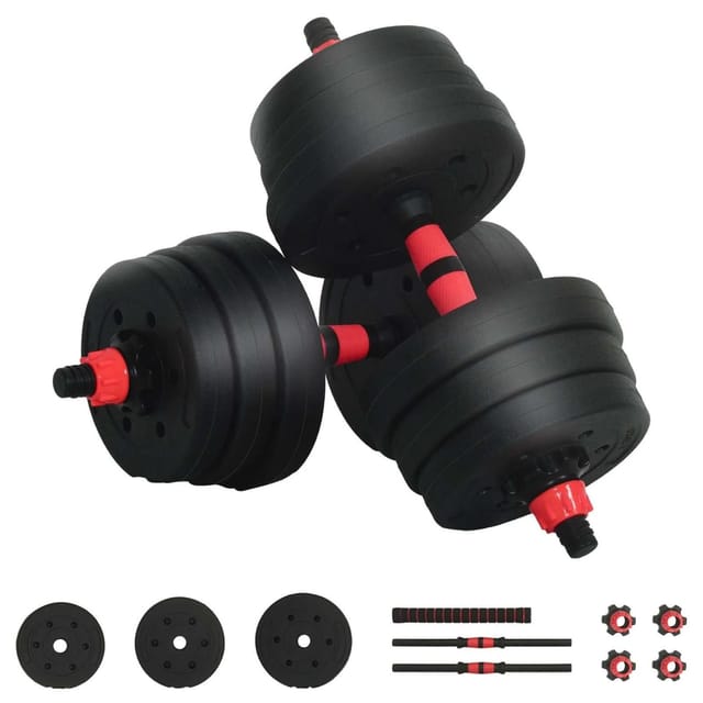 2-in-1 Kurzhantel Langhantel Set 20kg 20kg Schwarz und Rot vidaXL