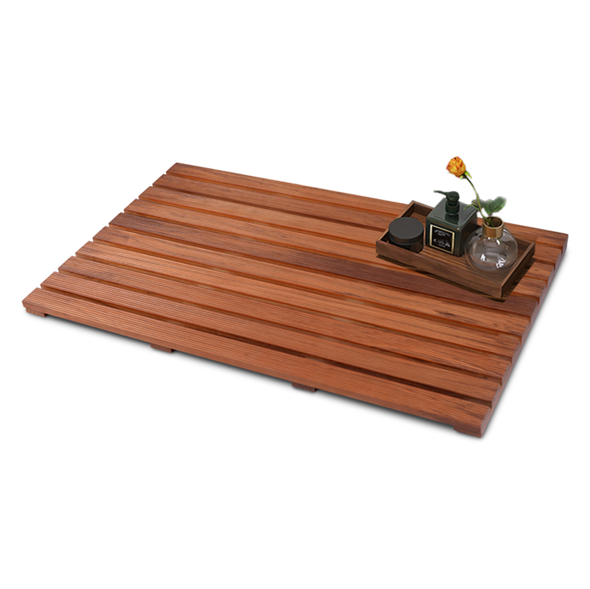 Teak-duschmatte 80 X 48 Cm Mit Rutschfesten Gummifüßen Havrya