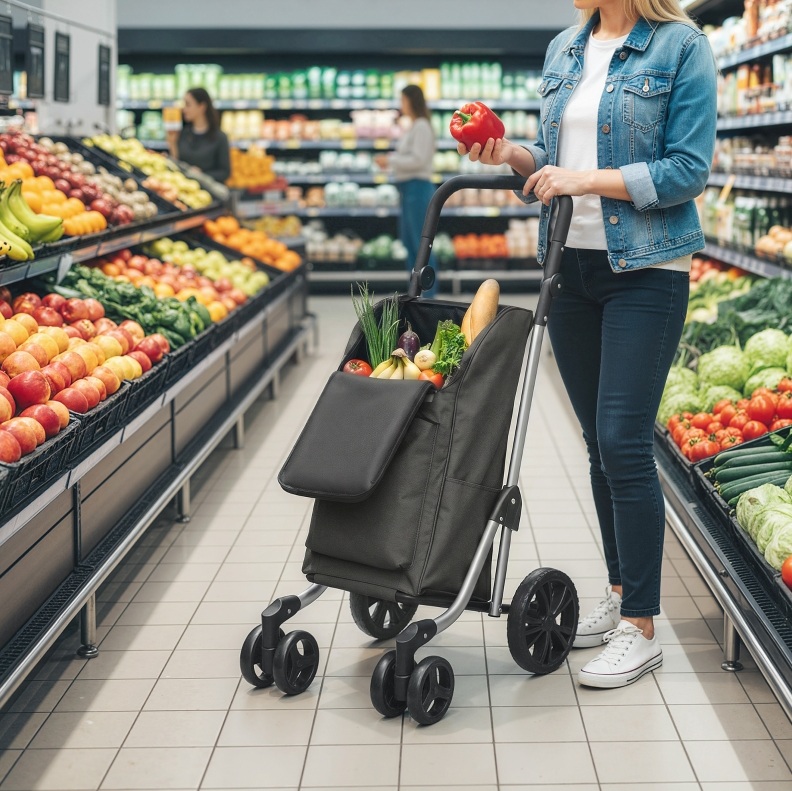 Faltbarer Einkaufswagen 46 L Mit Isolierfach, Verstellbarem Griff, Grau Havrya