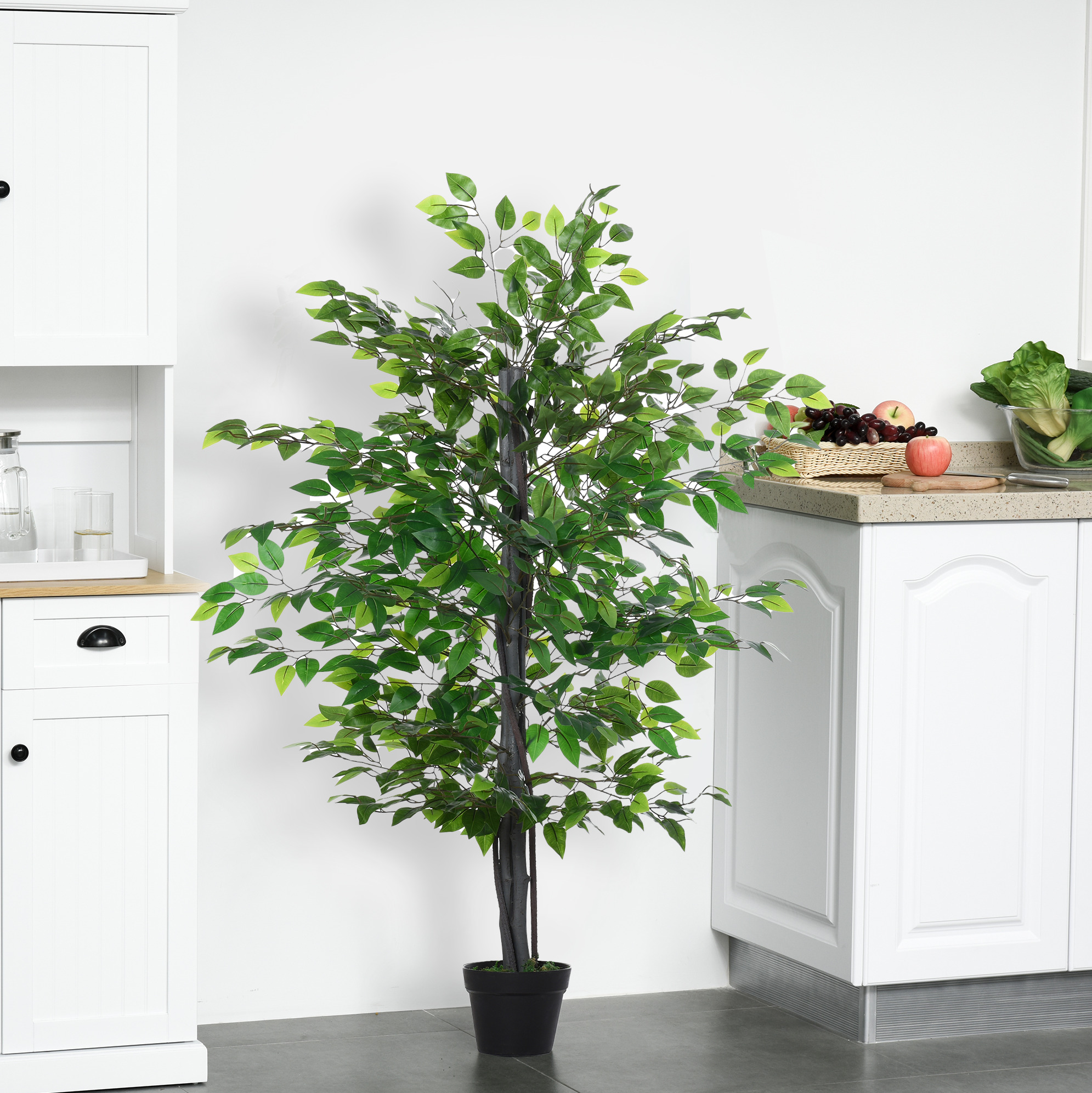 Künstlicher Banyanbaum 145 Cm Grün Mit Schwarzem Topf Havrya